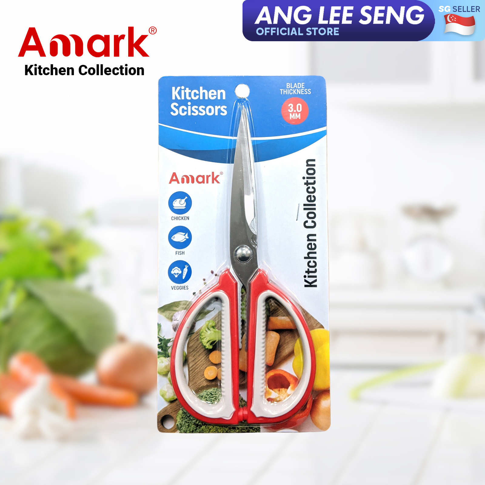 Amark Kitchen Collection Kitchen Scissors - For Cutting Meats, Fish, Vegetables & General Home, Hobby Use