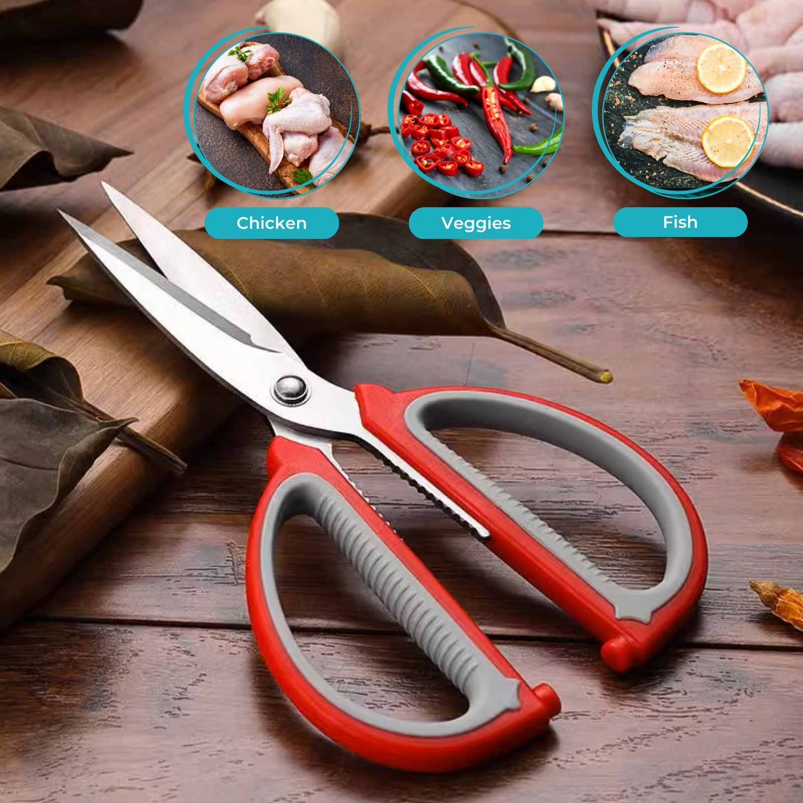 Amark Kitchen Collection Kitchen Scissors - Cuts Meats, Fish, Vegetables & General Home Use