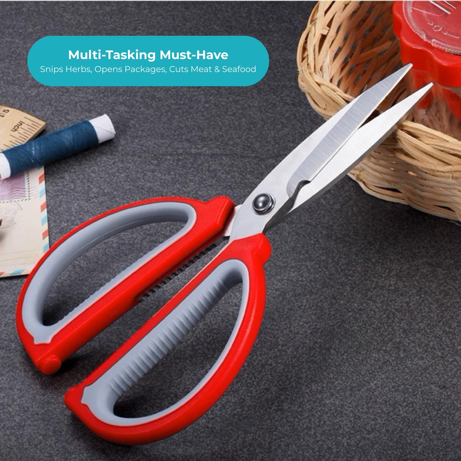 Amark Kitchen Collection Kitchen Scissors - Cuts Meats, Fish, Vegetables & General Home Use