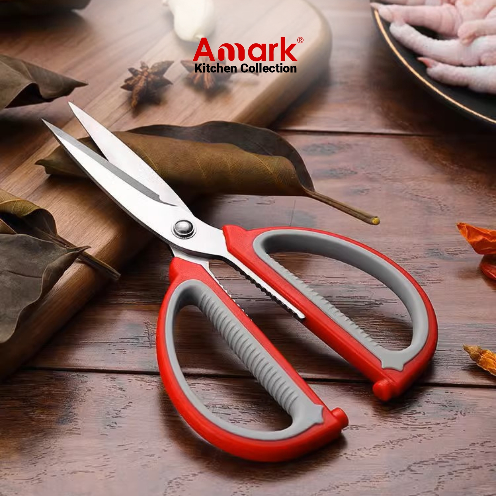 Amark Kitchen Collection Kitchen Scissors - Cuts Meats, Fish, Vegetables & General Home Use