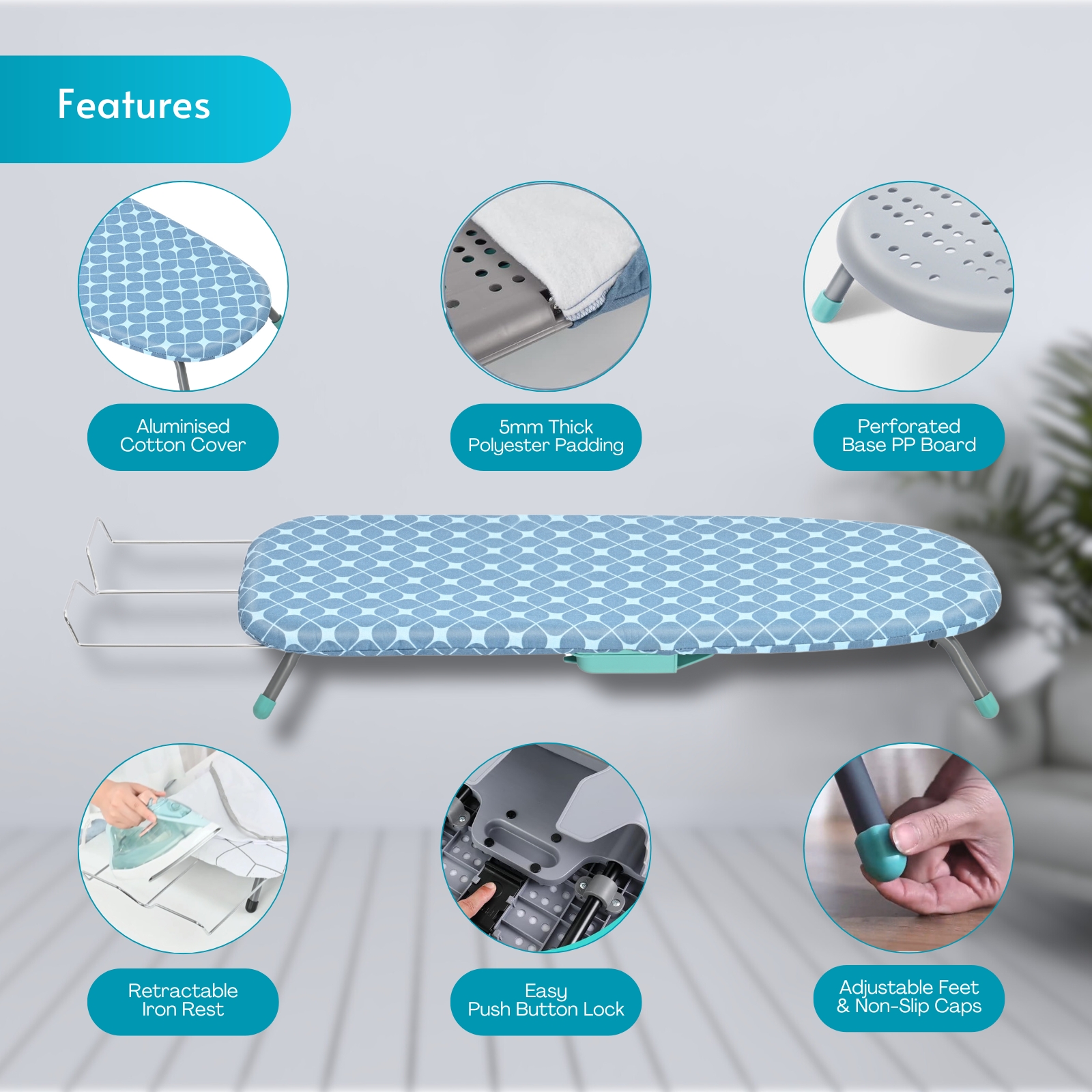 Amark Foldable Table Top Ironing Board with Iron Rest & Caddy 32"