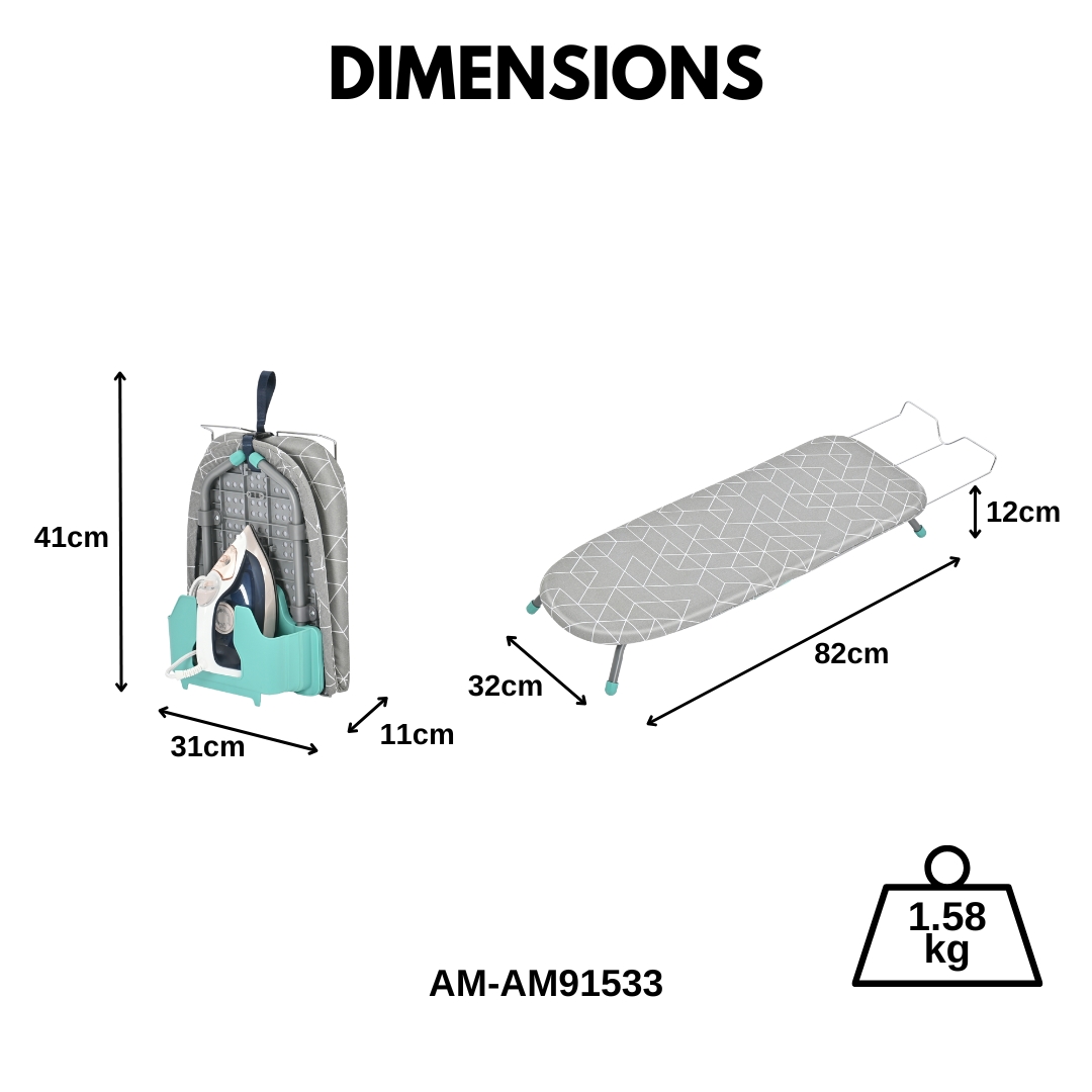Amark Foldable Table Top Ironing Board with Iron Rest & Caddy 32"