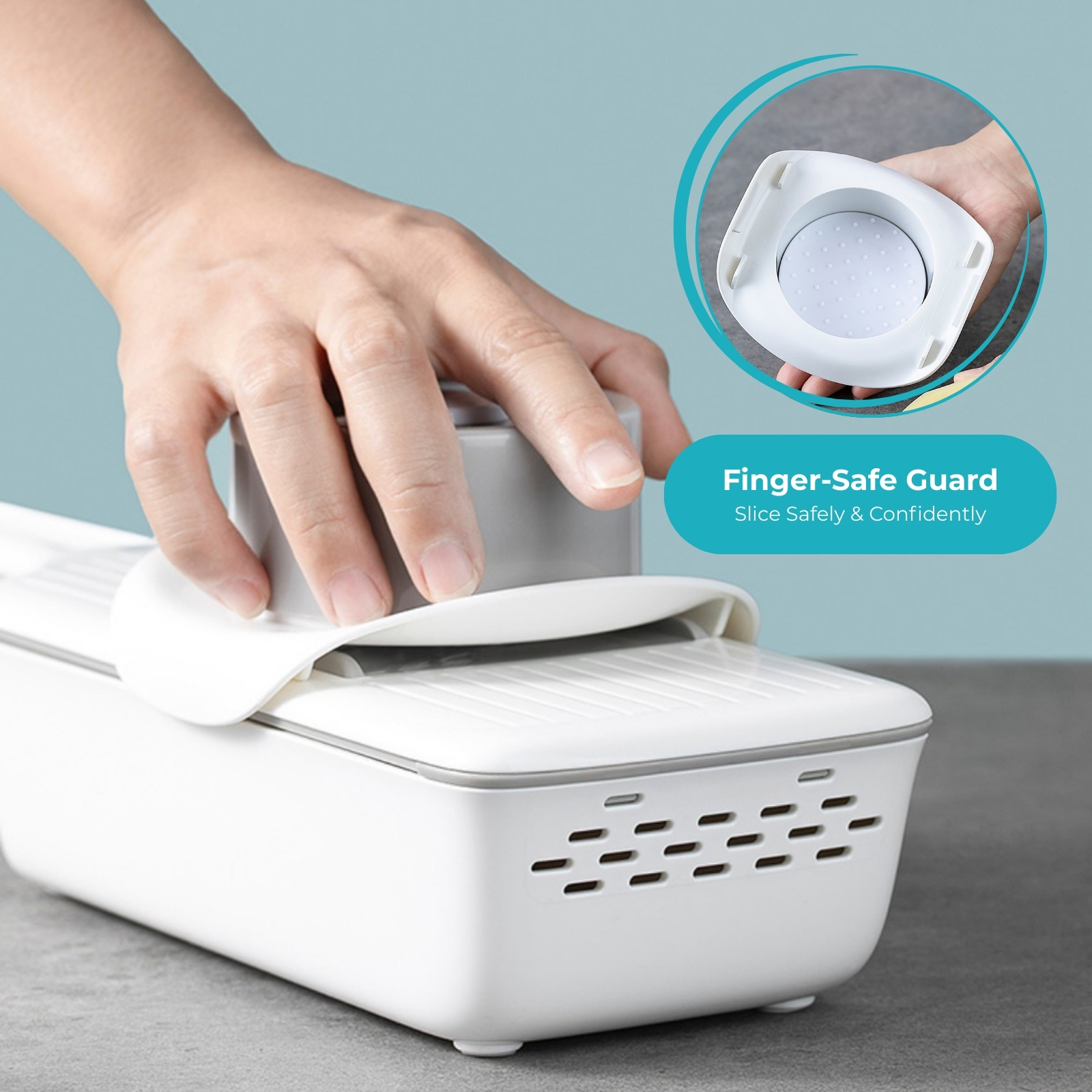 Amark Kitchen Collection Mandoline Food Slicer Shredder & Grater with Container Box - 6-in-1 Set