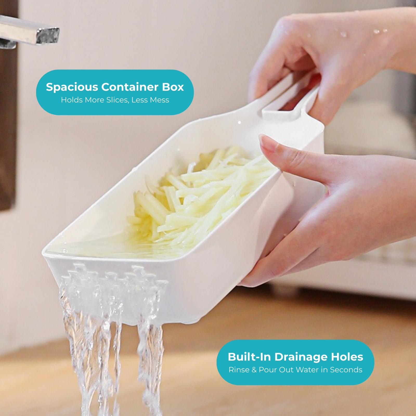 Amark Kitchen Collection Mandoline Food Slicer Shredder & Grater with Container Box - 6-in-1 Set