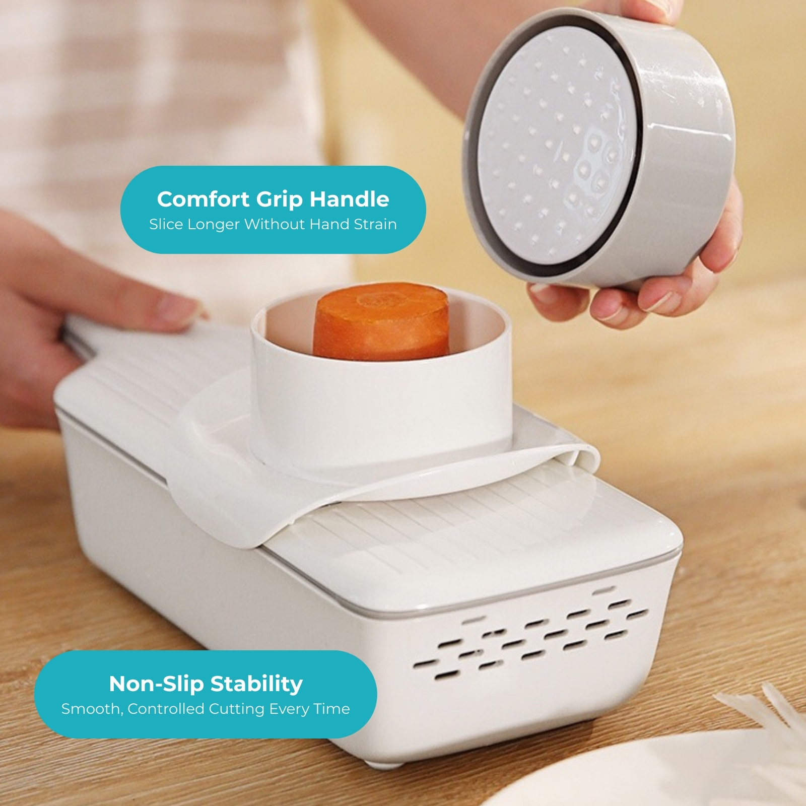 Amark Kitchen Collection Mandoline Food Slicer Shredder & Grater with Container Box - 6-in-1 Set