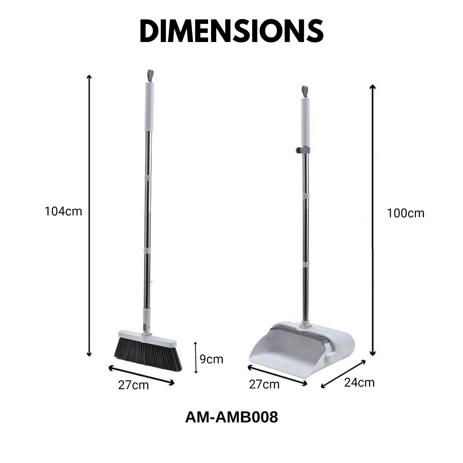 Amark Stainless Steel Dustpan & Broom Set
