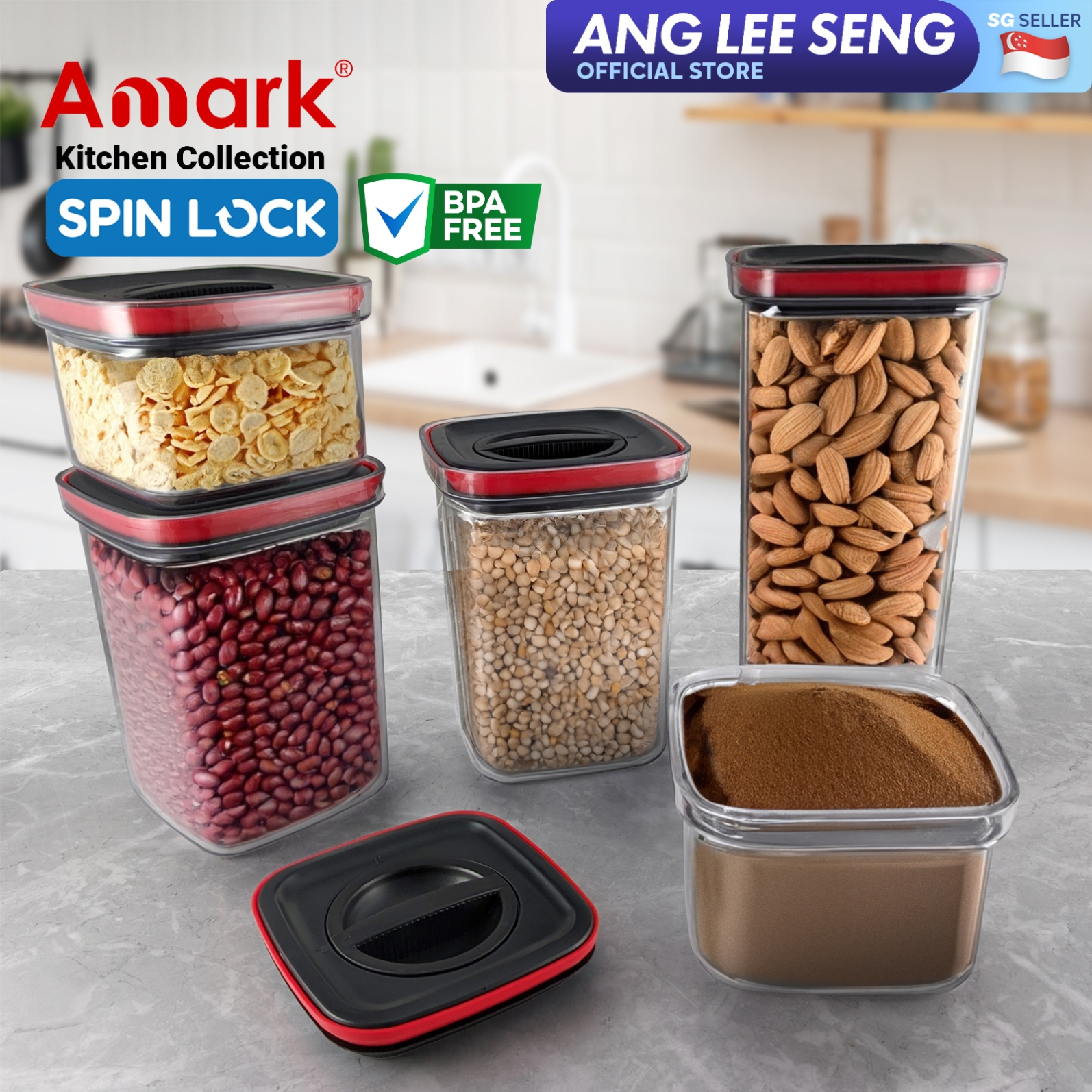 Amark Kitchen Collection Spin Lock Food Storage Container - Airtight & Stackable