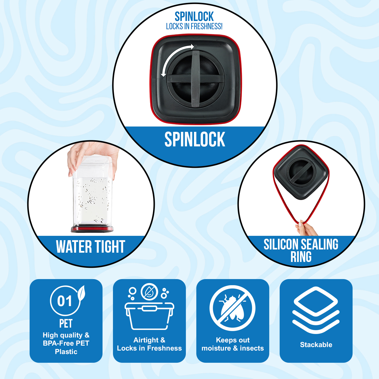 Amark Kitchen Collection Spin Lock Food Storage Container - Airtight & Stackable