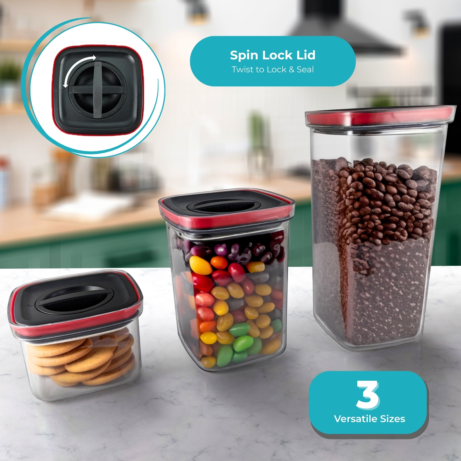 Amark Kitchen Collection Spin Lock Food Storage Container - Airtight, Watertight & Stackable