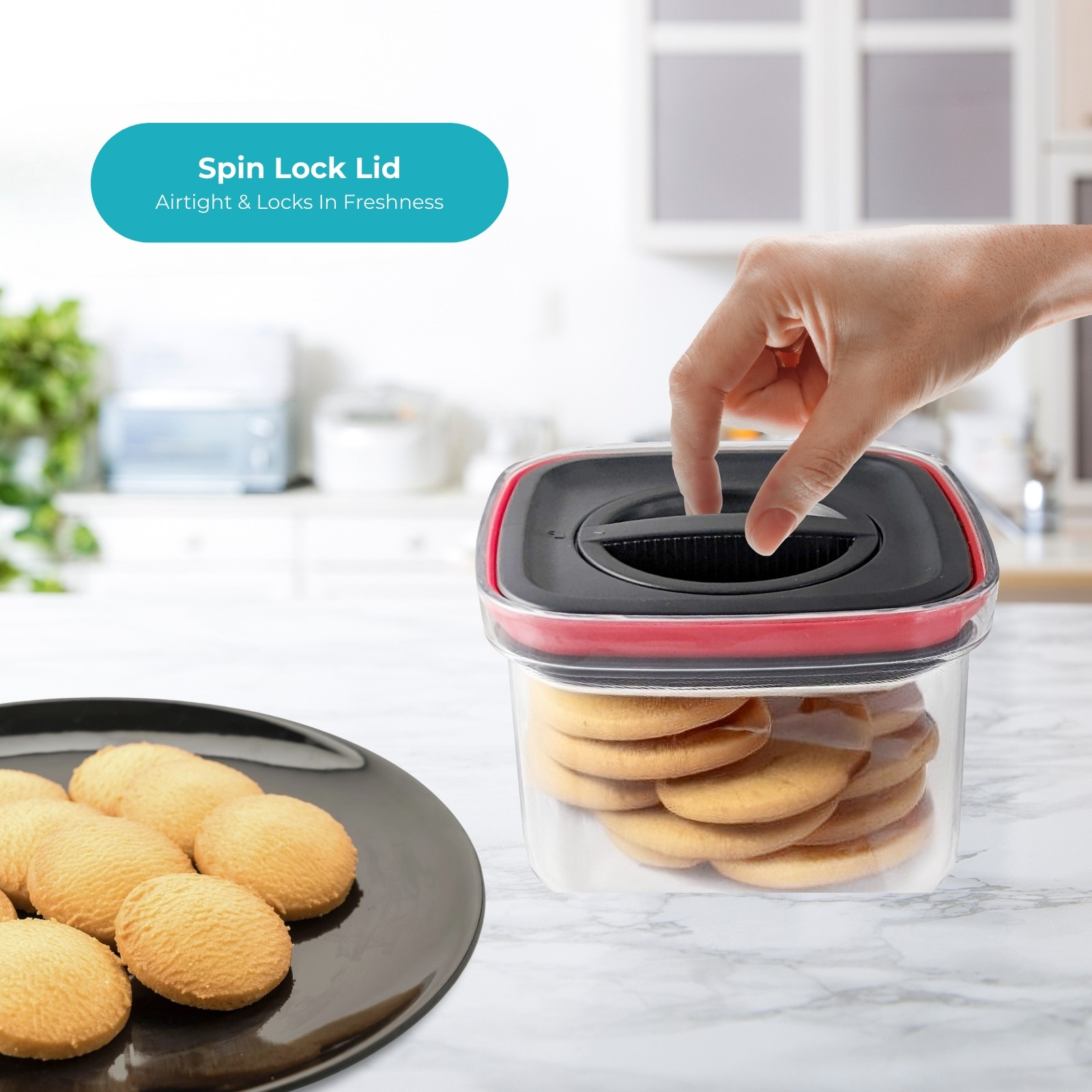 Amark Kitchen Collection Spin Lock Food Storage Container - Airtight, Watertight & Stackable