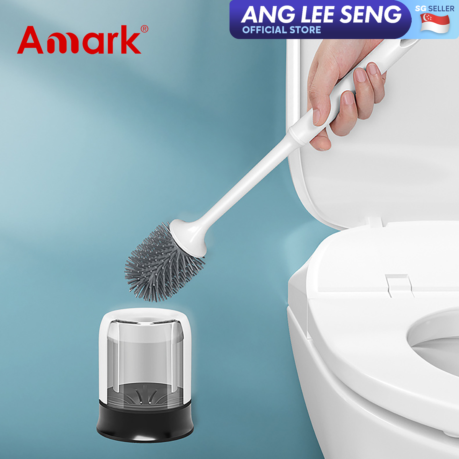 Amark TPR Rubber Bristles Toilet Brush with Easy Drain Wall-Mounted Holder