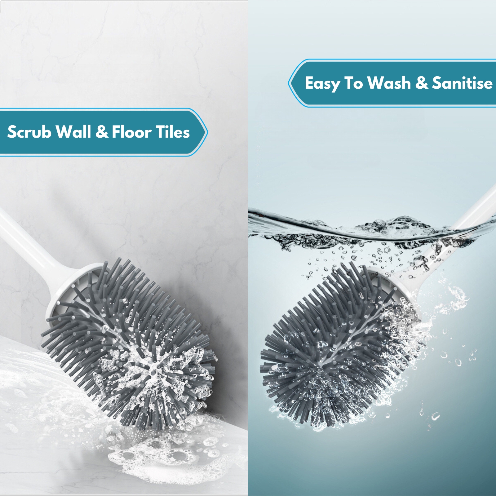 Amark TPR Rubber Bristles Toilet Brush with Easy Drain Wall-Mounted Holder