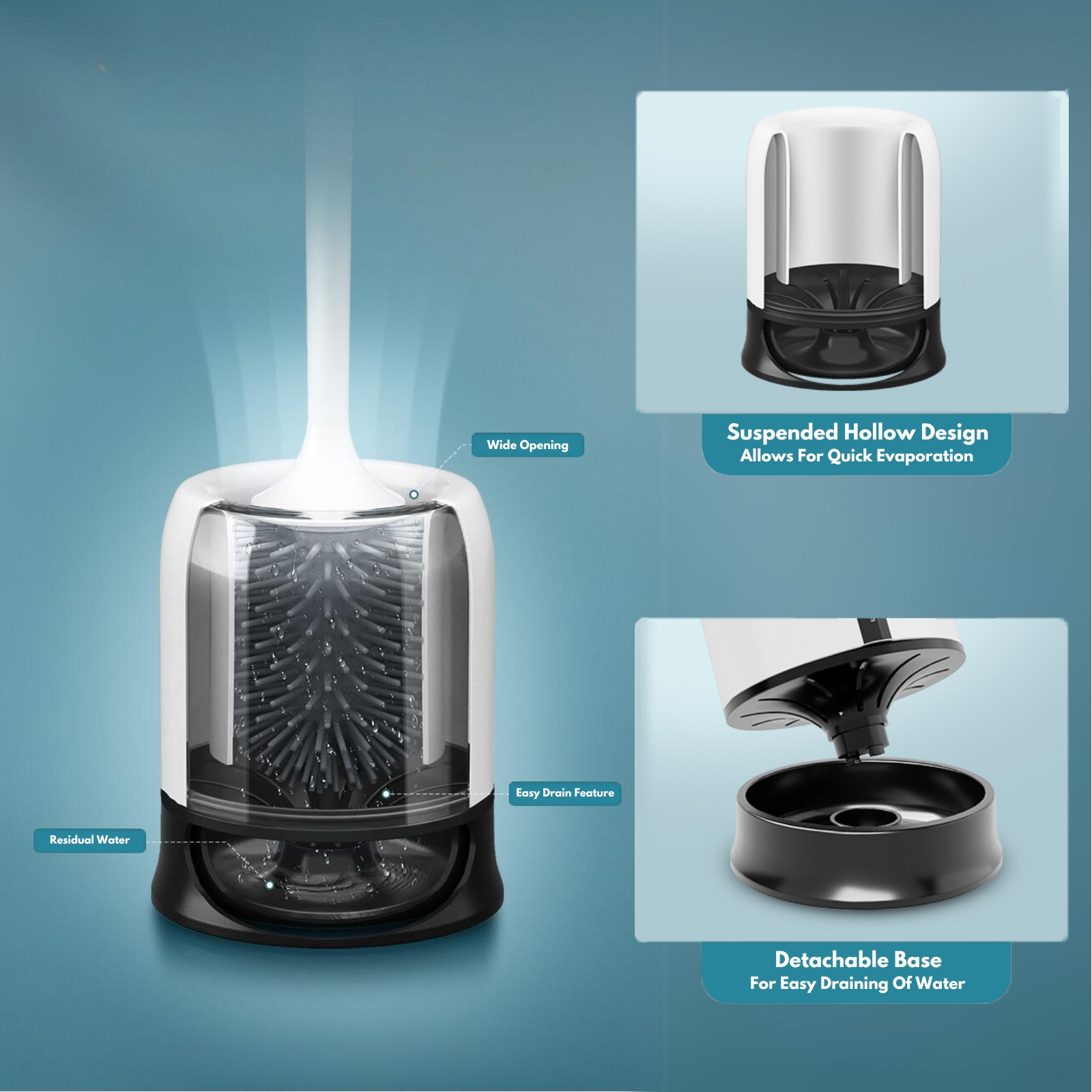 Amark TPR Rubber Bristles Toilet Brush with Easy Drain Wall-Mounted Holder