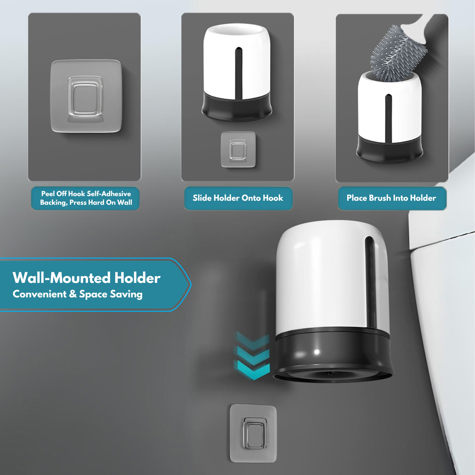 Amark TPR Rubber Bristles Toilet Brush with Easy Drain Wall-Mounted Holder