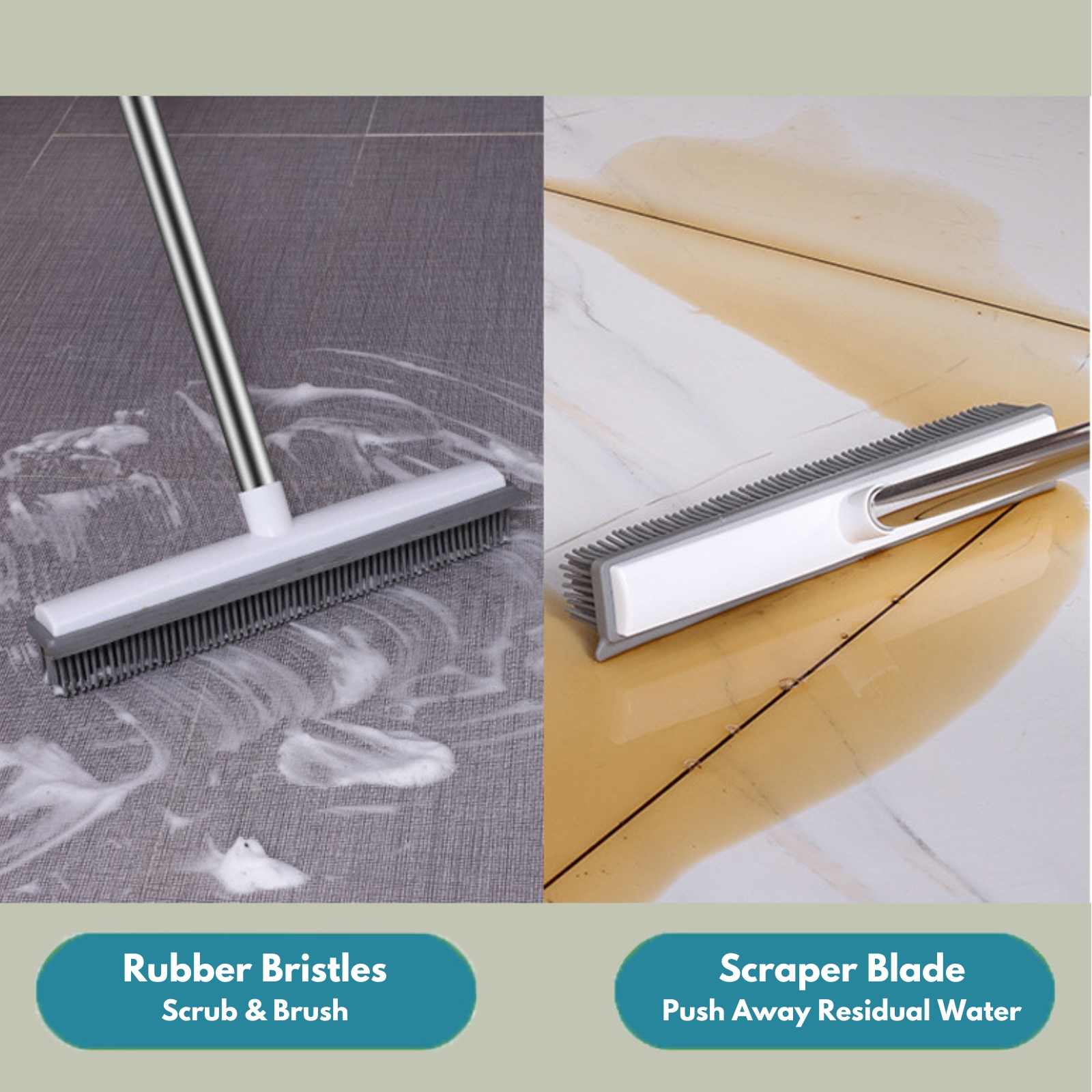 Amark 2-in-1 Rubber Broom & Floor Squeegee Scraper