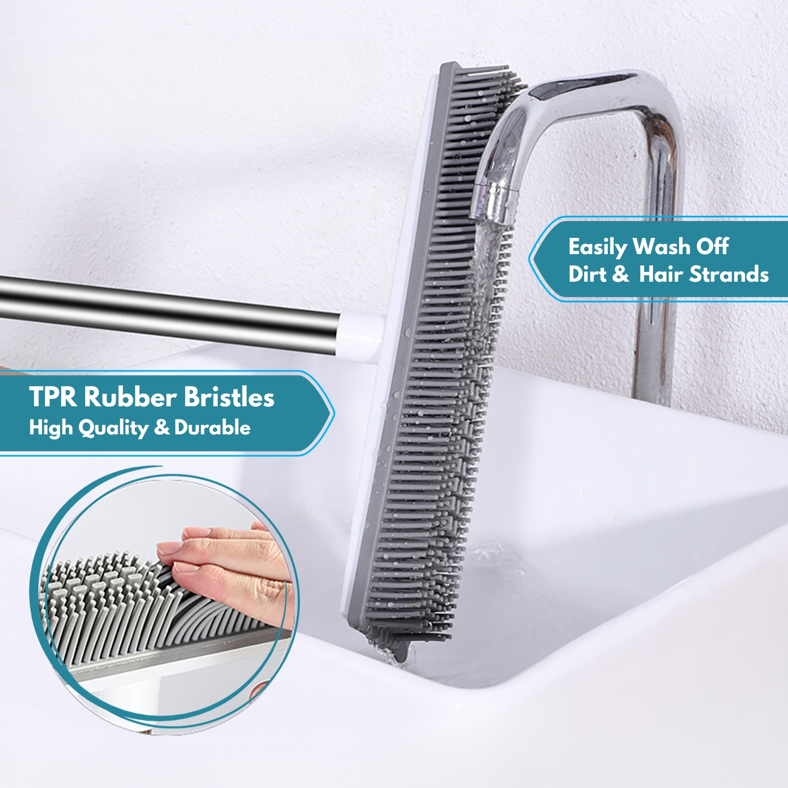 Amark 2-in-1 Rubber Broom & Floor Squeegee Scraper