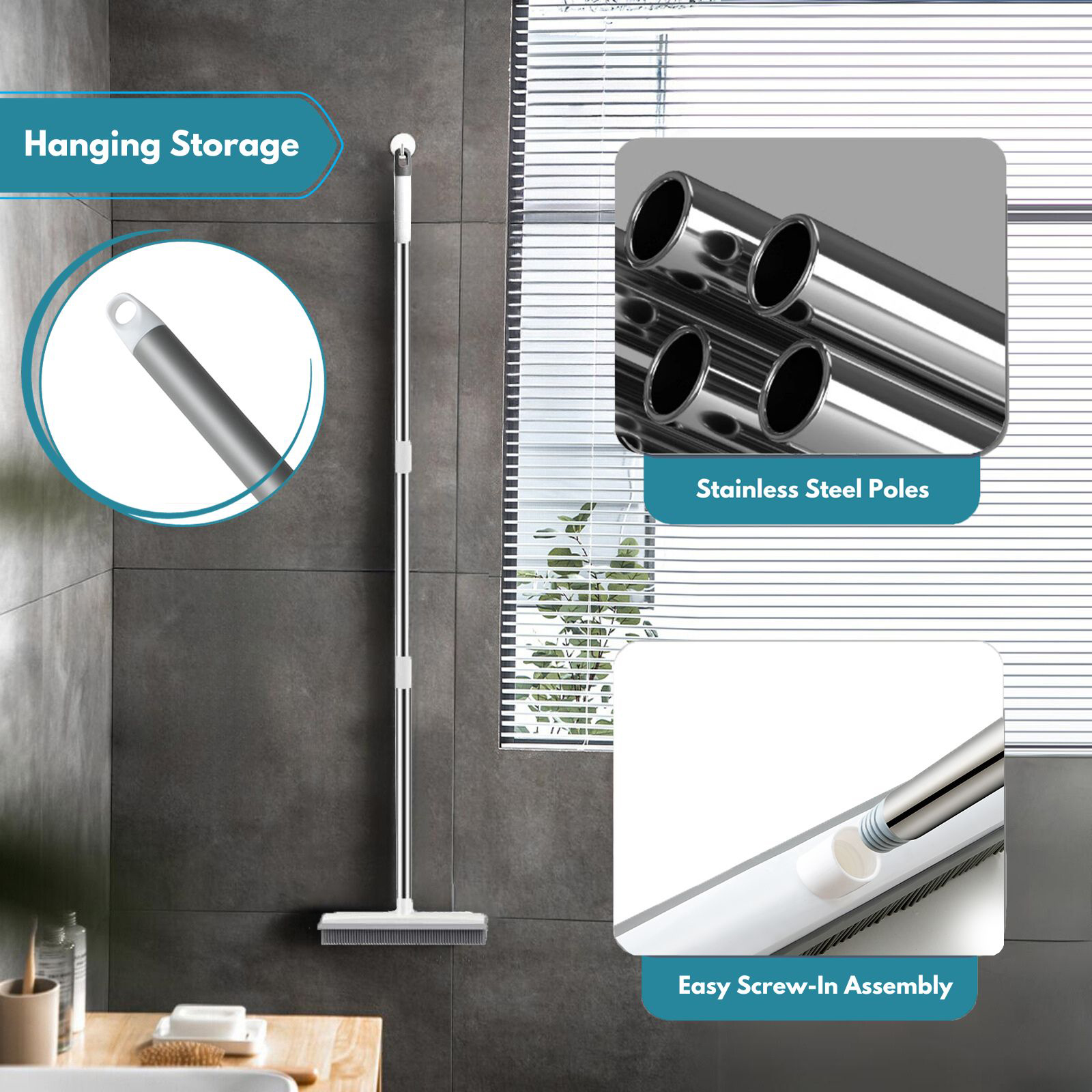 Amark 2-in-1 Rubber Broom & Floor Squeegee Scraper