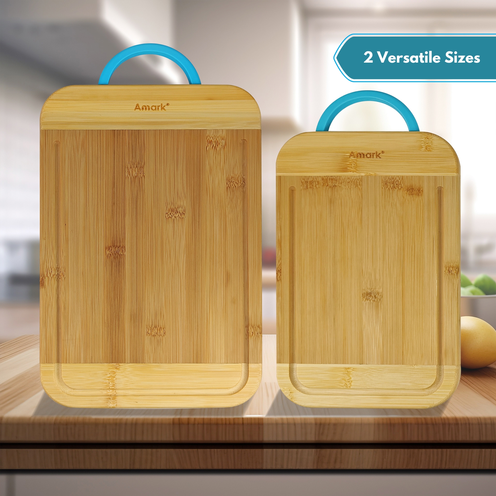 Amark Kitchen Collection Bamboo Cutting Board with Juice Groove & Handle