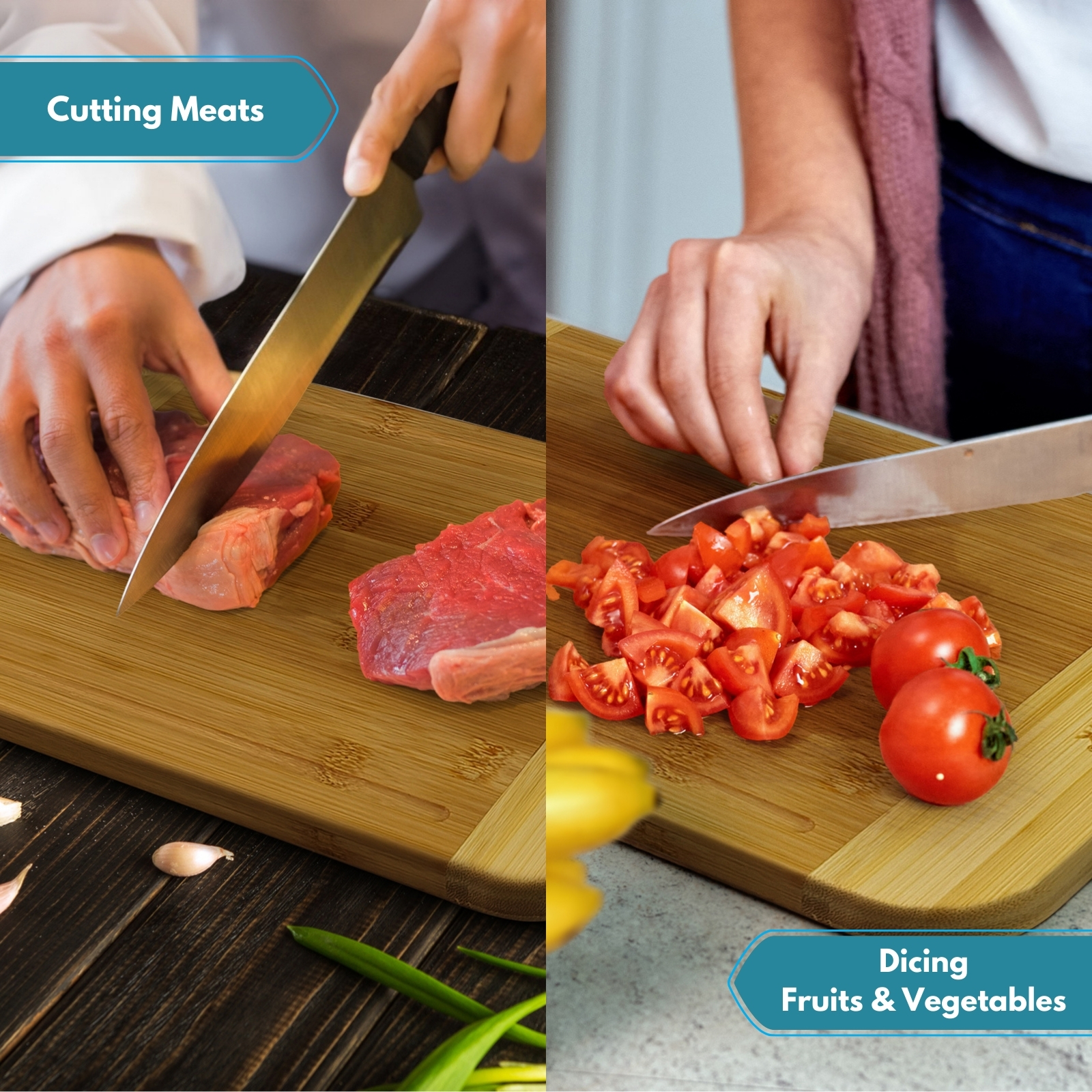 Amark Kitchen Collection Bamboo Cutting Board with Juice Groove & Handle