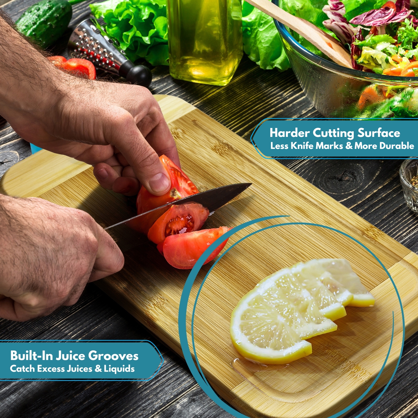 Amark Kitchen Collection Bamboo Cutting Board with Juice Groove & Handle