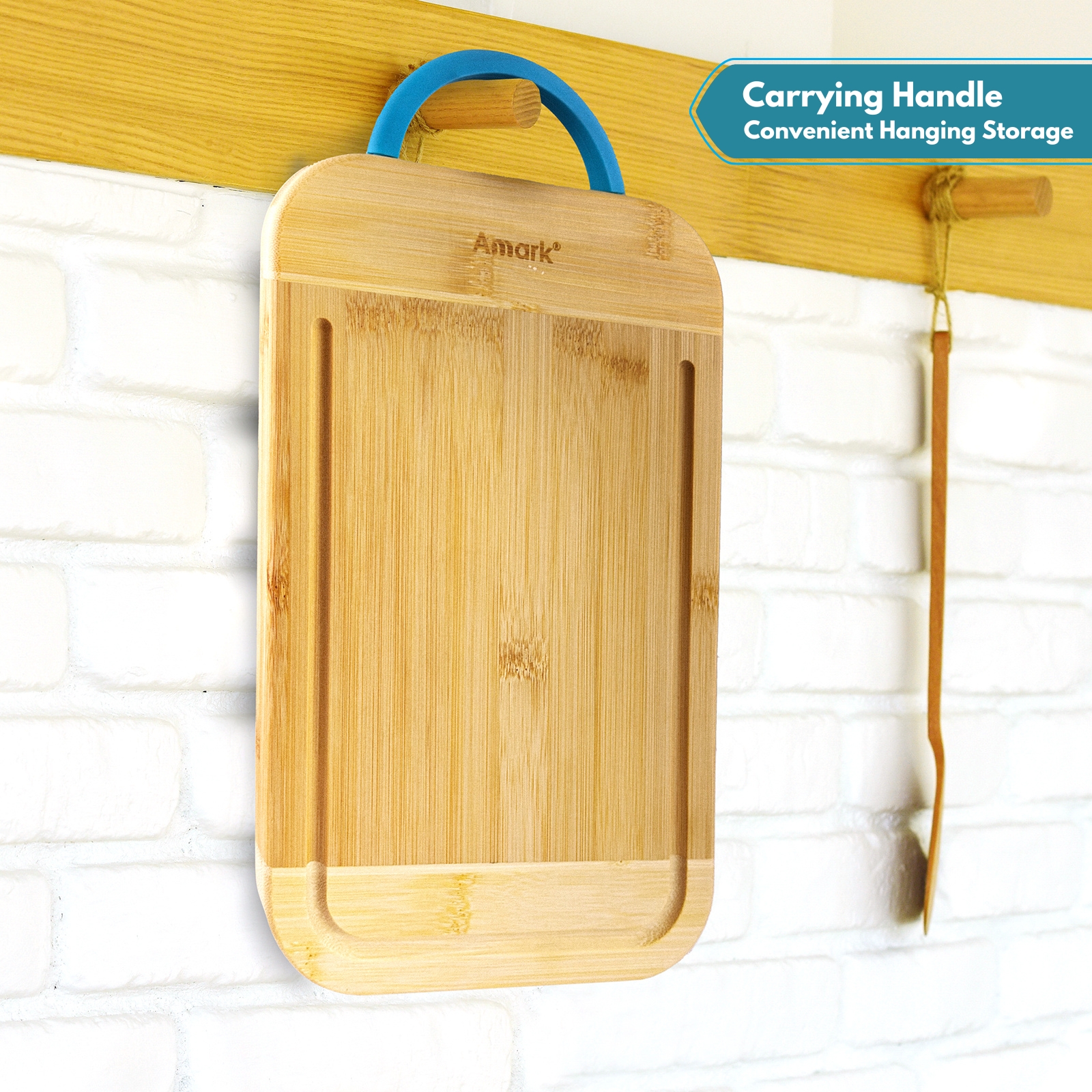 Amark Kitchen Collection Bamboo Cutting Board with Juice Groove & Handle
