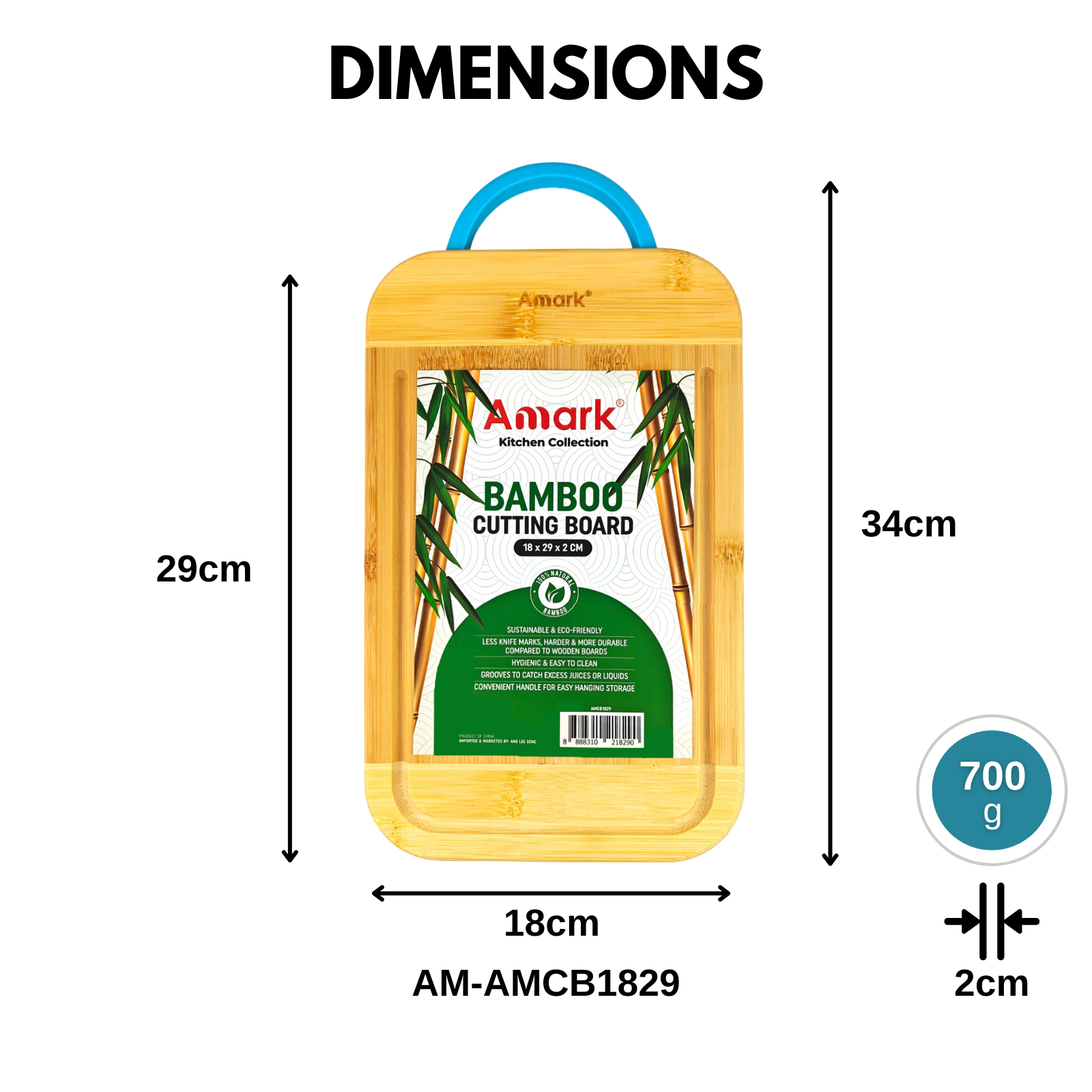 Amark Kitchen Collection Bamboo Cutting Board with Juice Groove & Handle