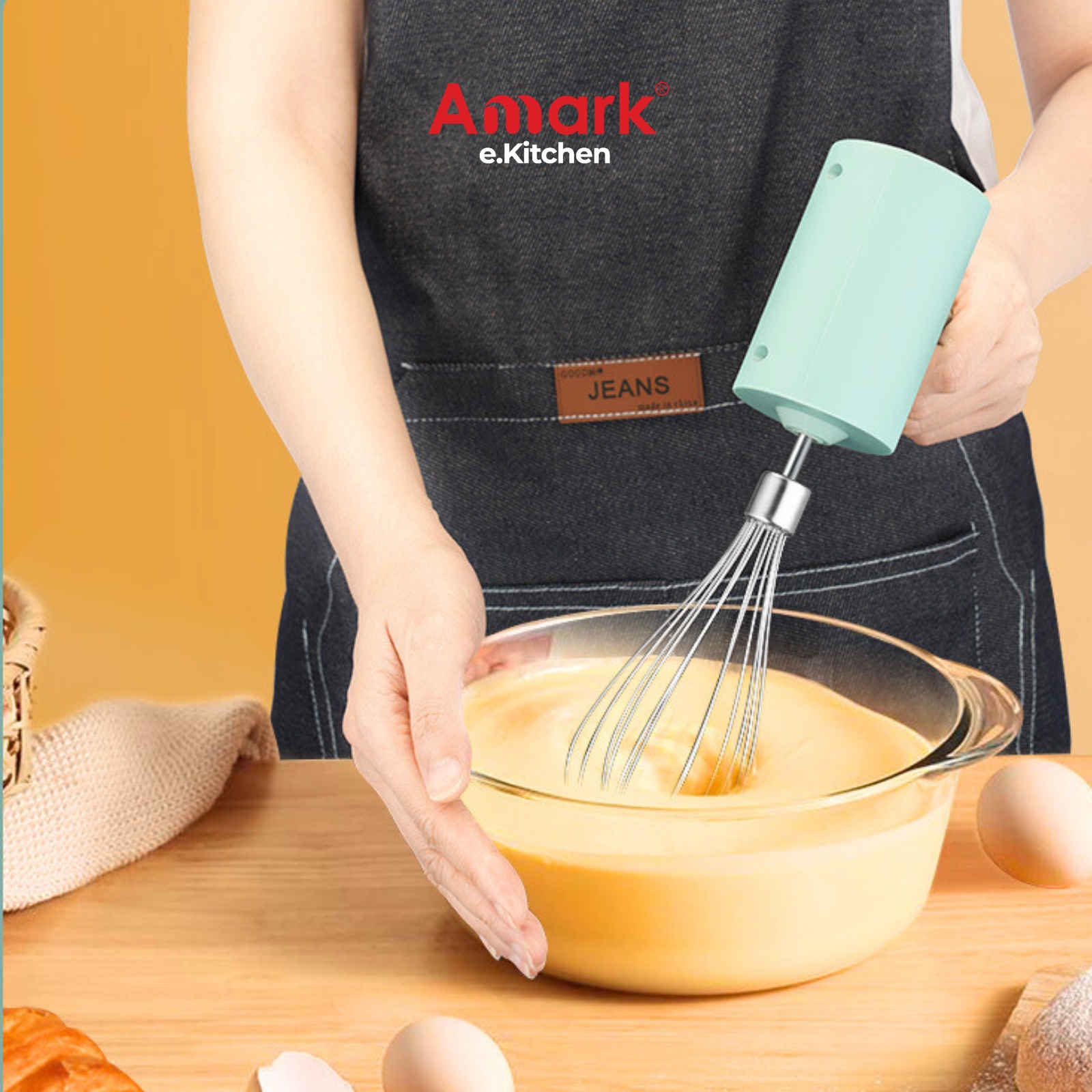 Amark e.Kitchen Cordless USB-Rechargeable Multi-Use Mixer & Scrubber - 5pc Attachments Set