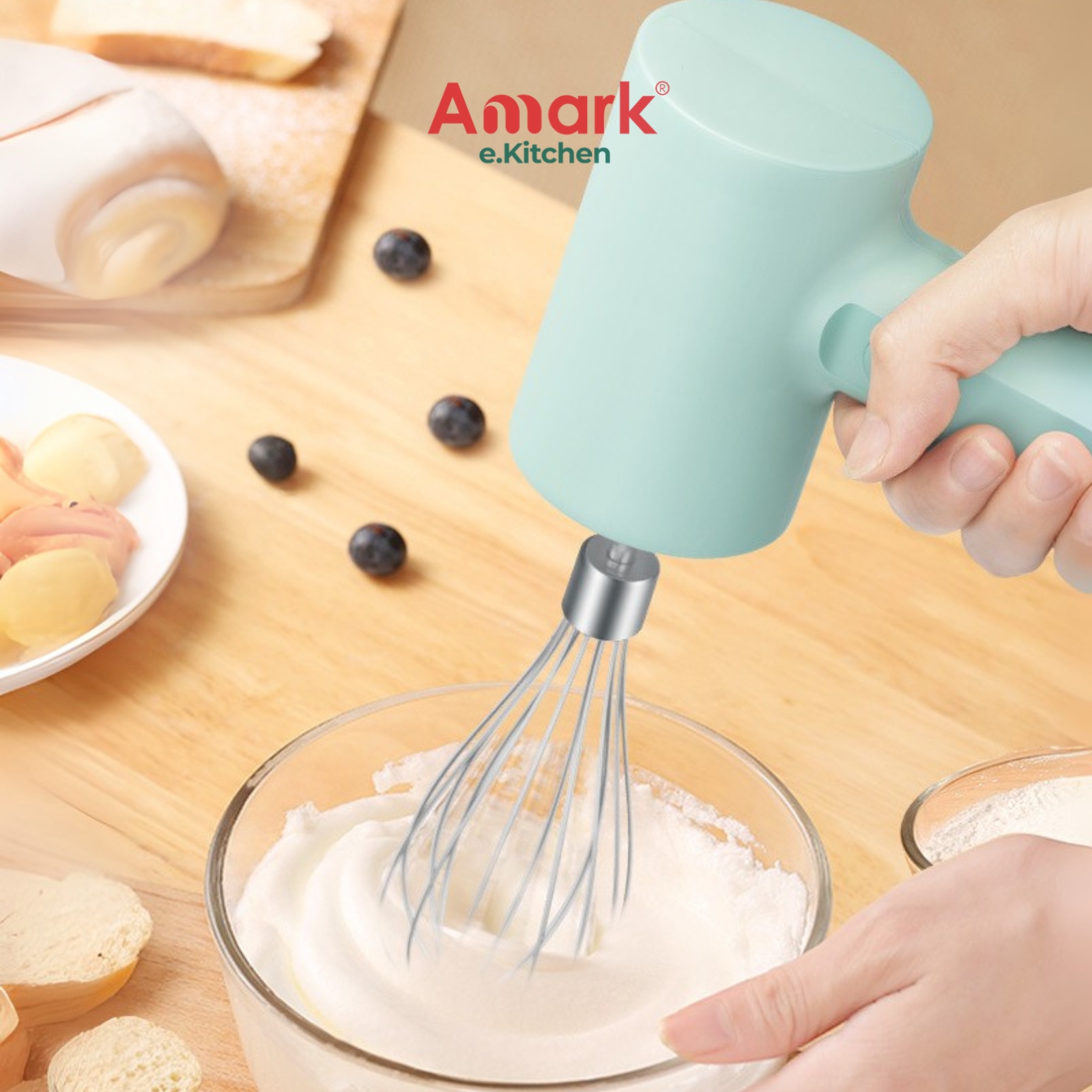 Amark e.Kitchen Cordless USB-Rechargeable Multi-Use Mixer & Scrubber - 5pc Attachments Set
