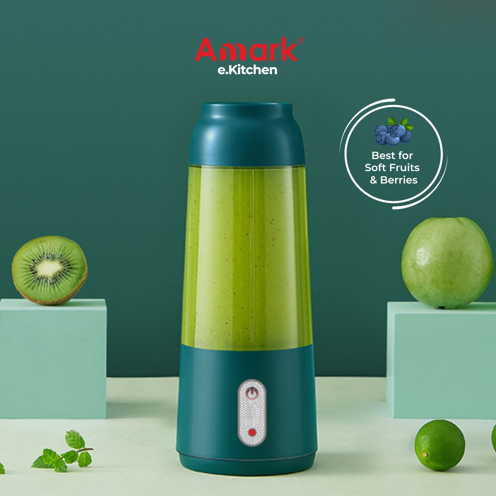 Amark e.Kitchen Cordless USB-Rechargeable Mini Smoothie Blender for Soft Fruits 300ml
