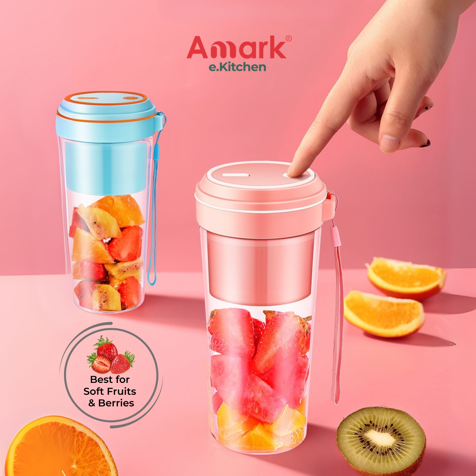 Amark e.Kitchen Cordless USB-Rechargeable Mini Smoothie Blender Cup for Soft Fruits 270ml