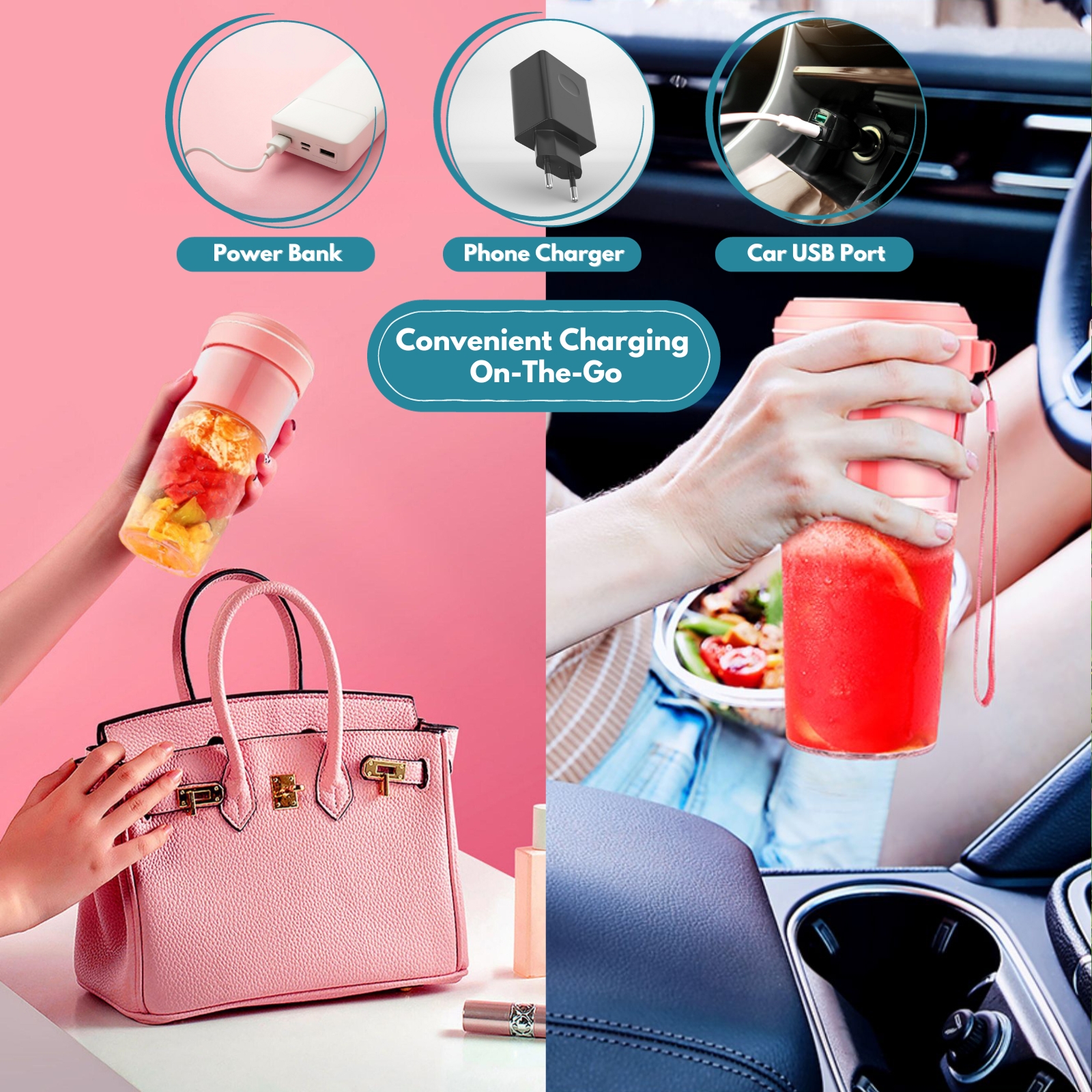 Amark e.Kitchen Cordless USB-Rechargeable Smoothie Blender Juicer Cup 270ml