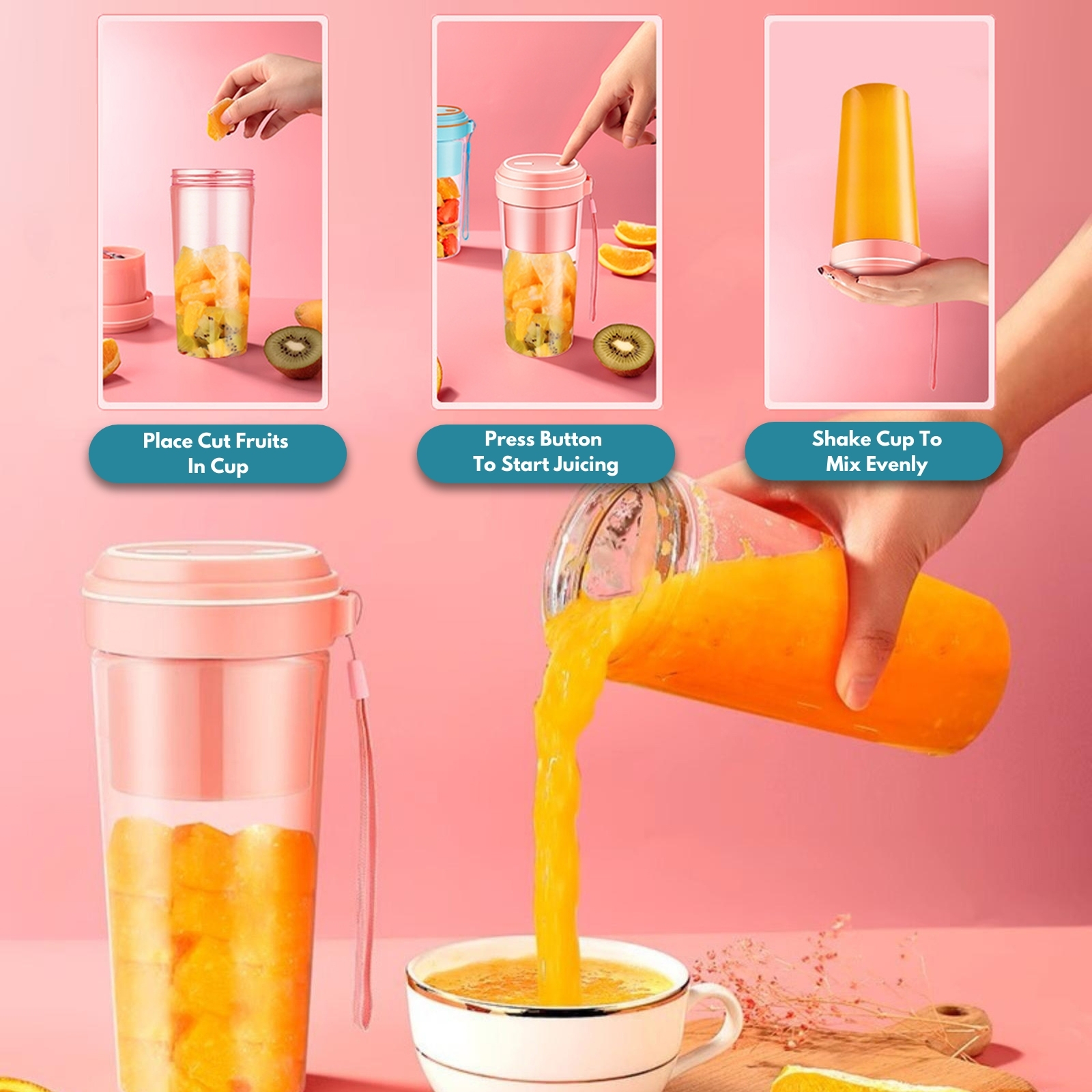 Amark e.Kitchen Cordless USB-Rechargeable Smoothie Blender Juicer Cup 270ml