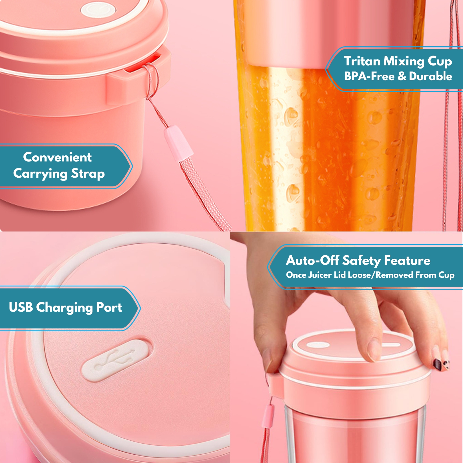 Amark e.Kitchen Cordless USB-Rechargeable Smoothie Blender Juicer Cup 270ml