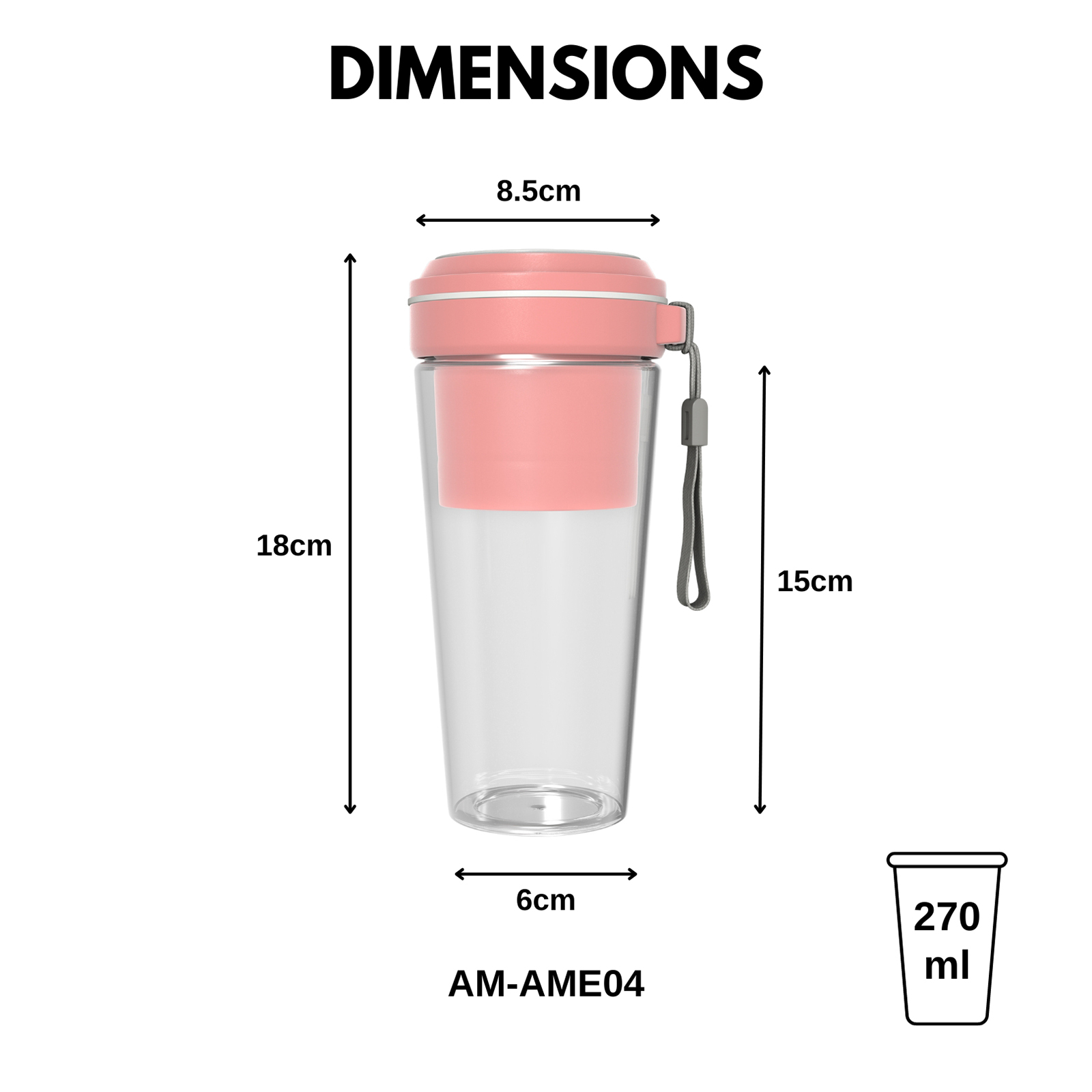 Amark e.Kitchen Cordless USB-Rechargeable Smoothie Blender Juicer Cup 270ml