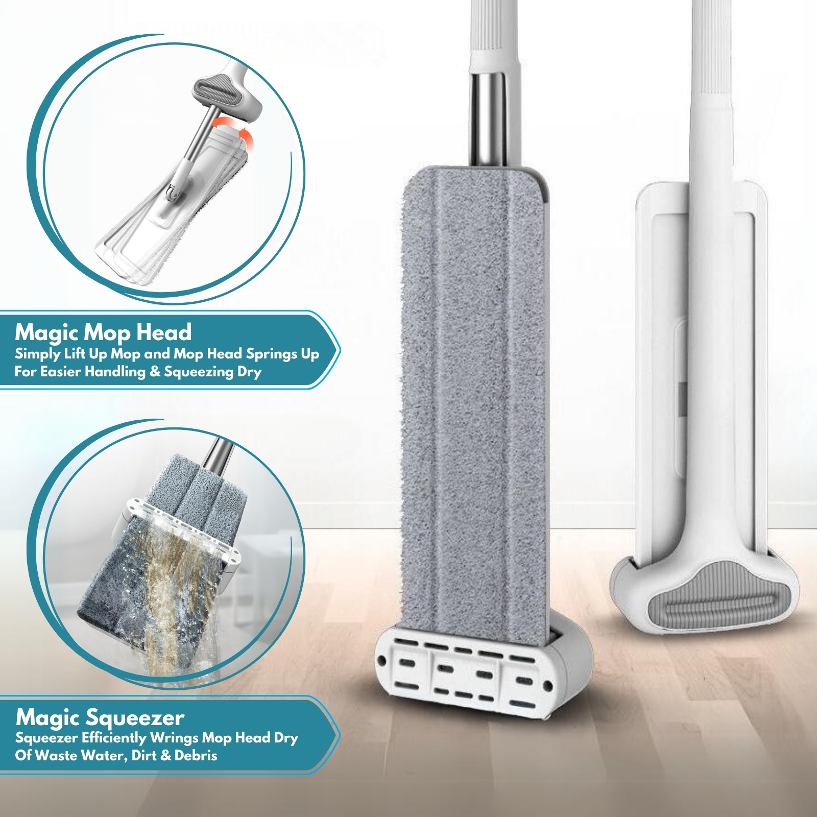 Amark Magic Mop Set | 38cm Flat Mop + Foldable 11.8L Pail | Wet