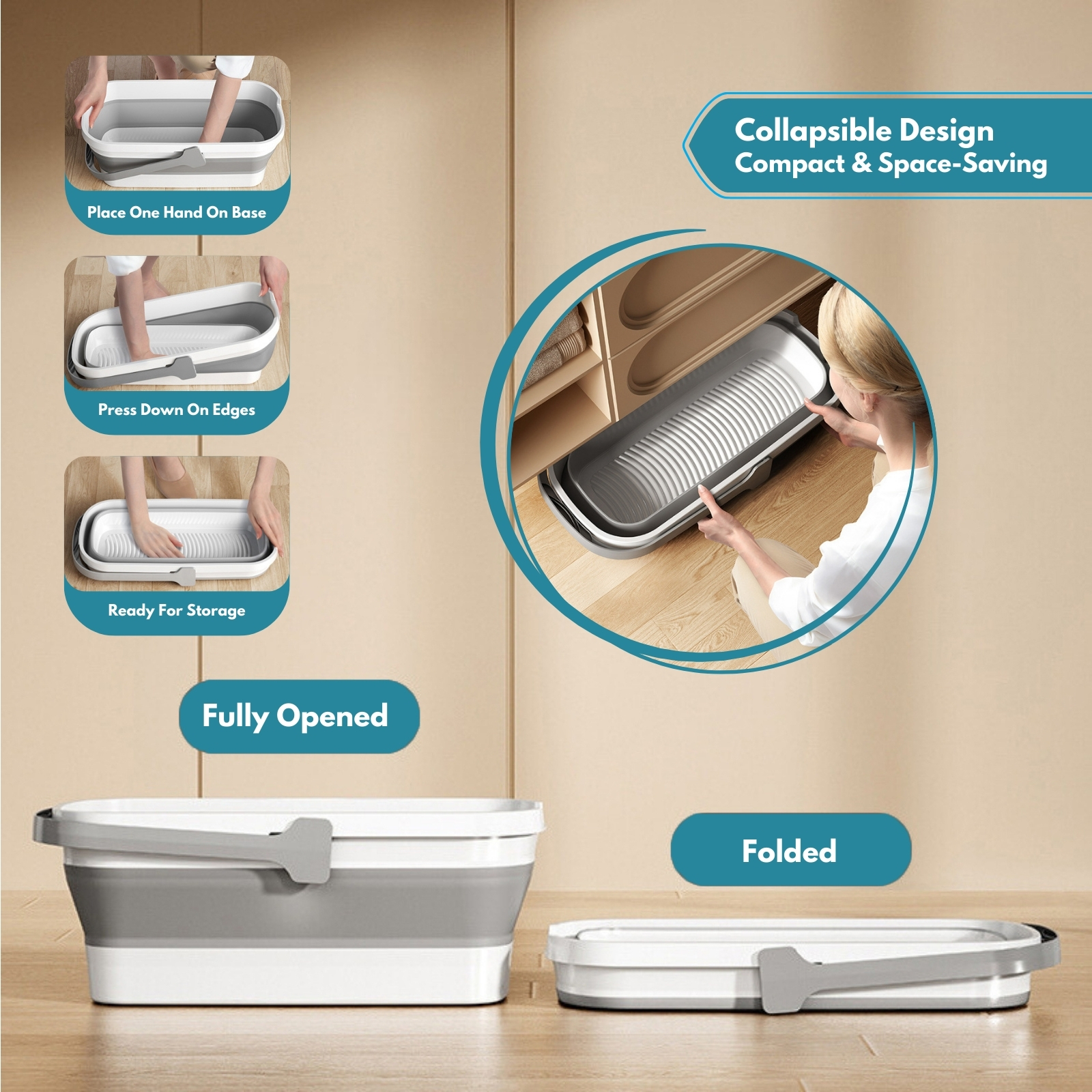 Amark Collapsible Cleaning Pail | 11.8L | Folding Mop Bucket with Scrubbing Grooves