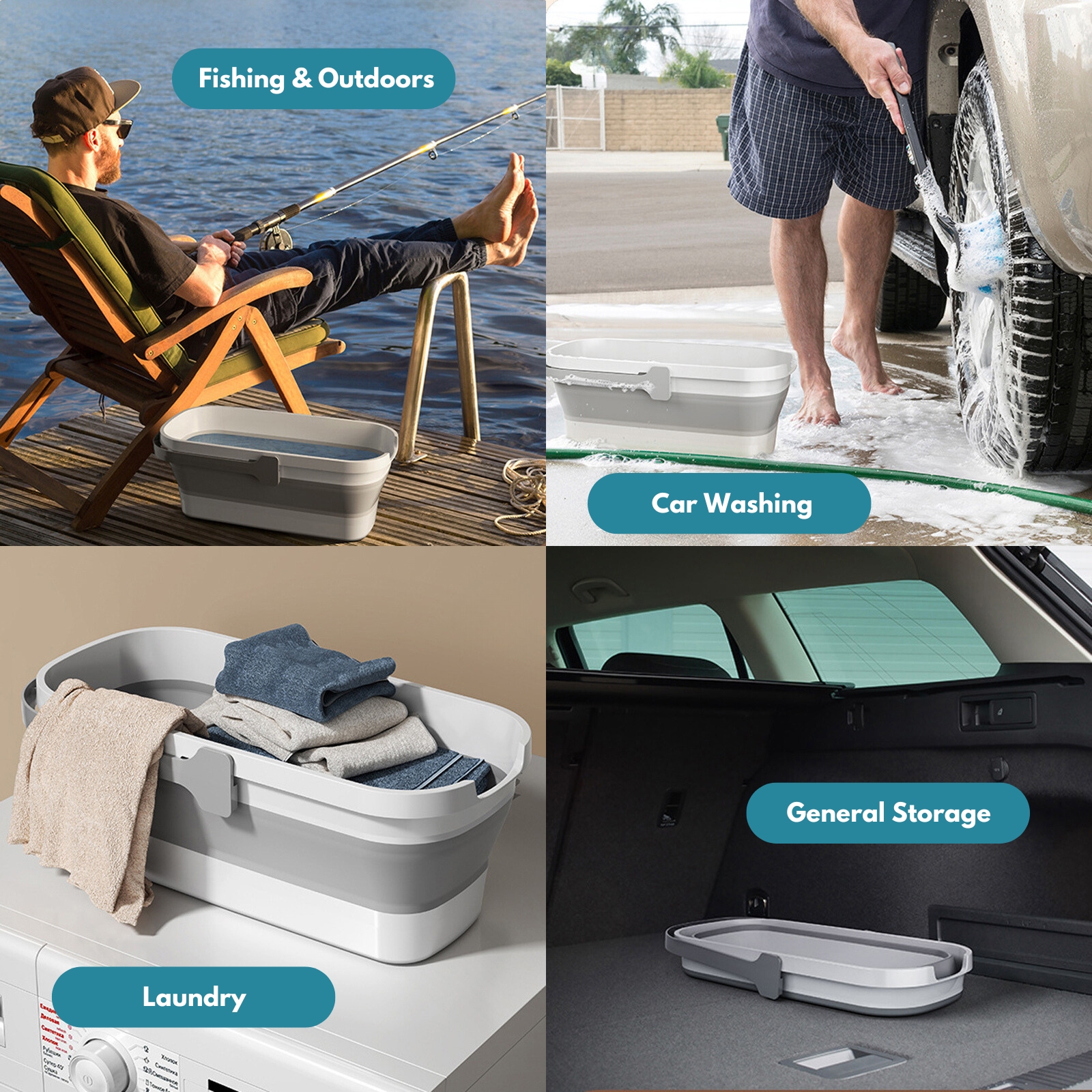 Amark Collapsible Cleaning Pail | 11.8L | Folding Mop Bucket with Scrubbing Grooves