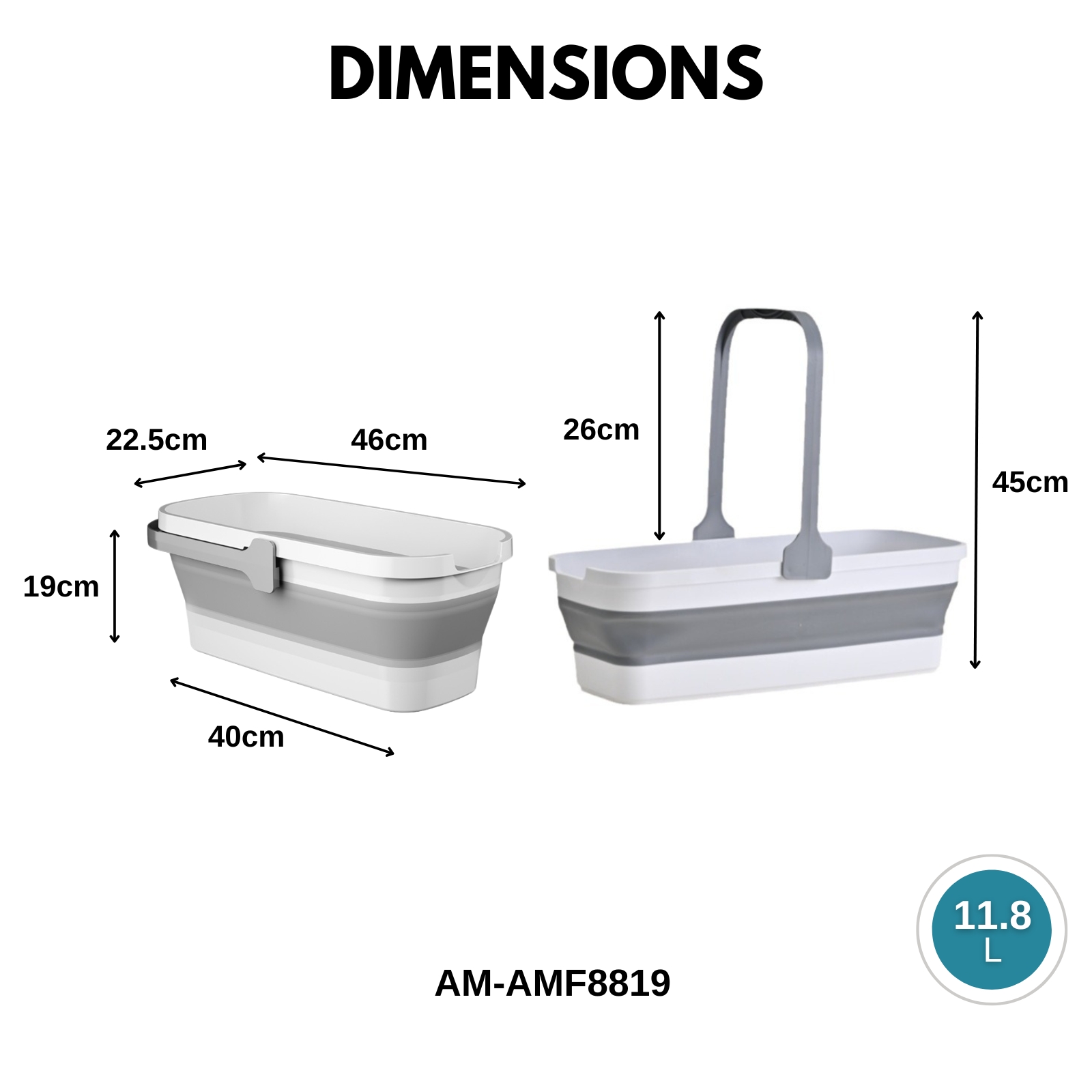 Amark Collapsible Cleaning Pail | 11.8L | Folding Mop Bucket with Scrubbing Grooves