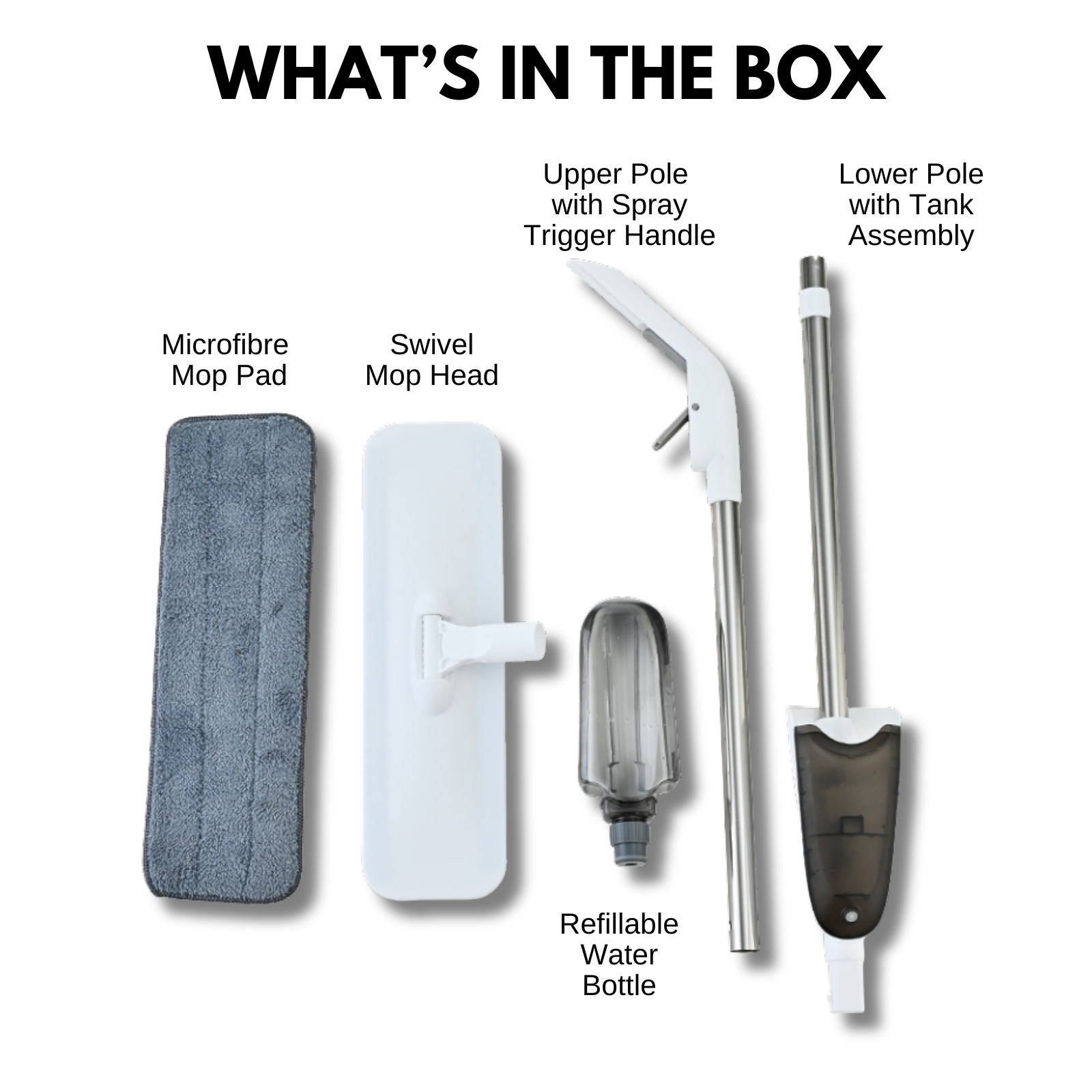 Amark Spray Mop - Stainless Steel Flat Floor Mop | 470ml Refillable Bottle | Microfibre Mop Pad