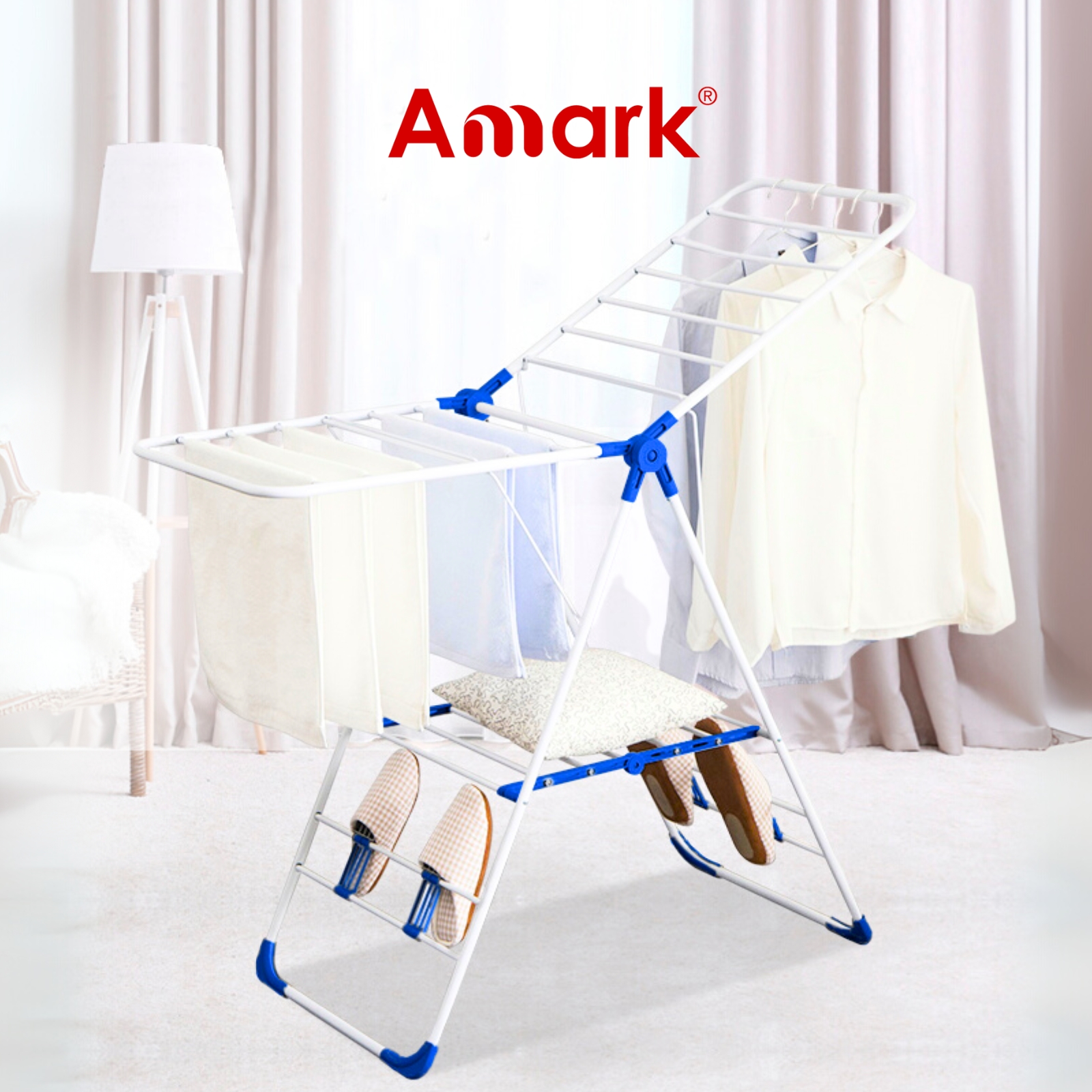 Amark Heavy-Duty Epoxy Steel Dual-Wing Clothes Dryer with Shoe Holders 145x55x95 cm