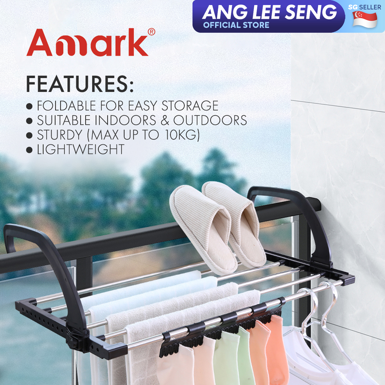 Amark Balcony & Window Ledge Potted Plants Adjustable & Foldable Dryer Rack with Socks Hankies Undies Peg Hanger