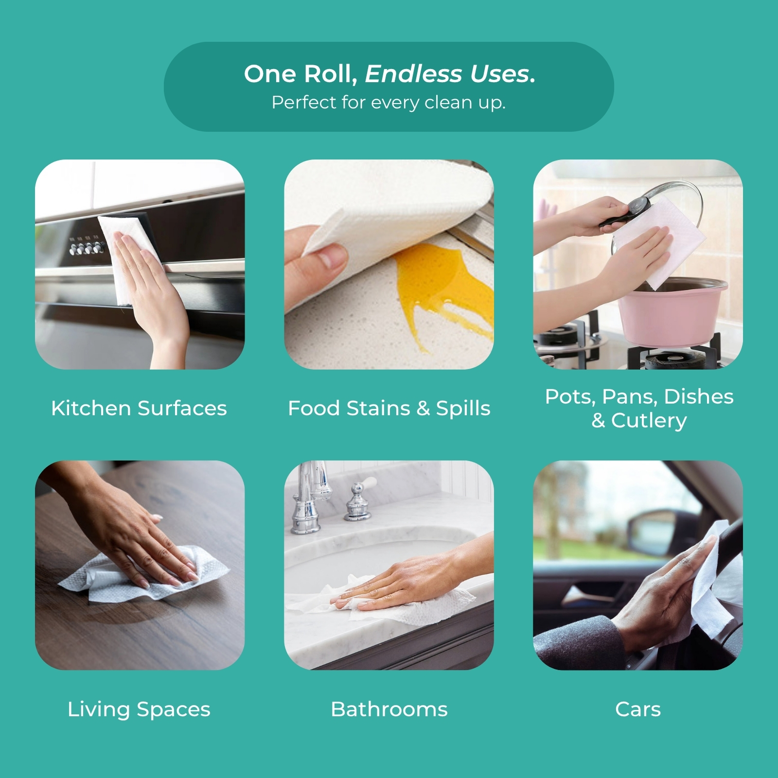 Amark Lay-Z Reusable & Washable Kitchen Towels (250 × 250 mm, 50 Sheets/Roll)