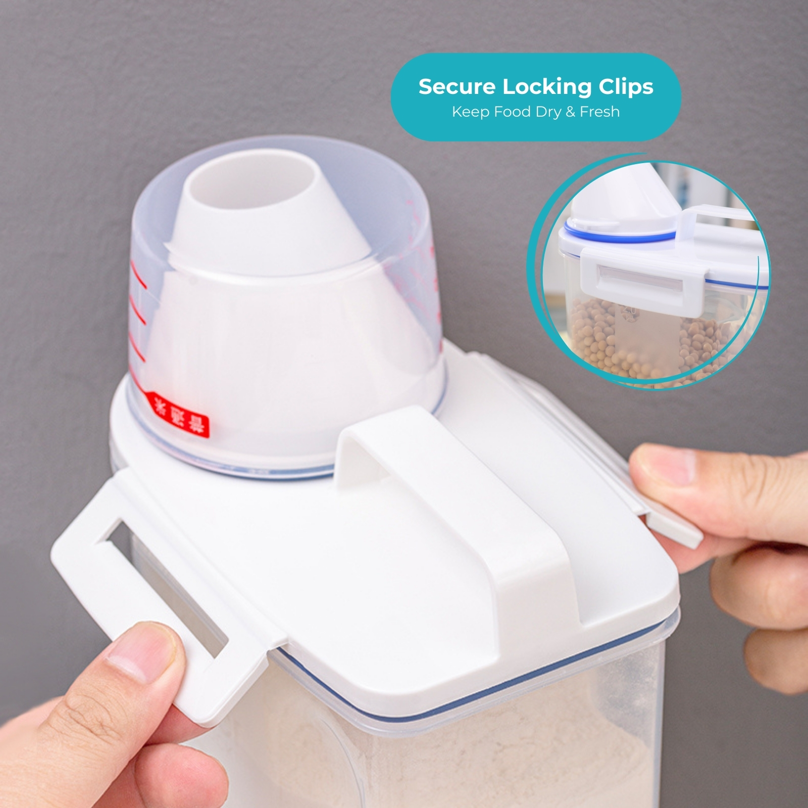 Amark Kitchen Collection Rice Stocker 2kg Pour Spout & Measuring Cup - Rice, Grains & Kibble Storage