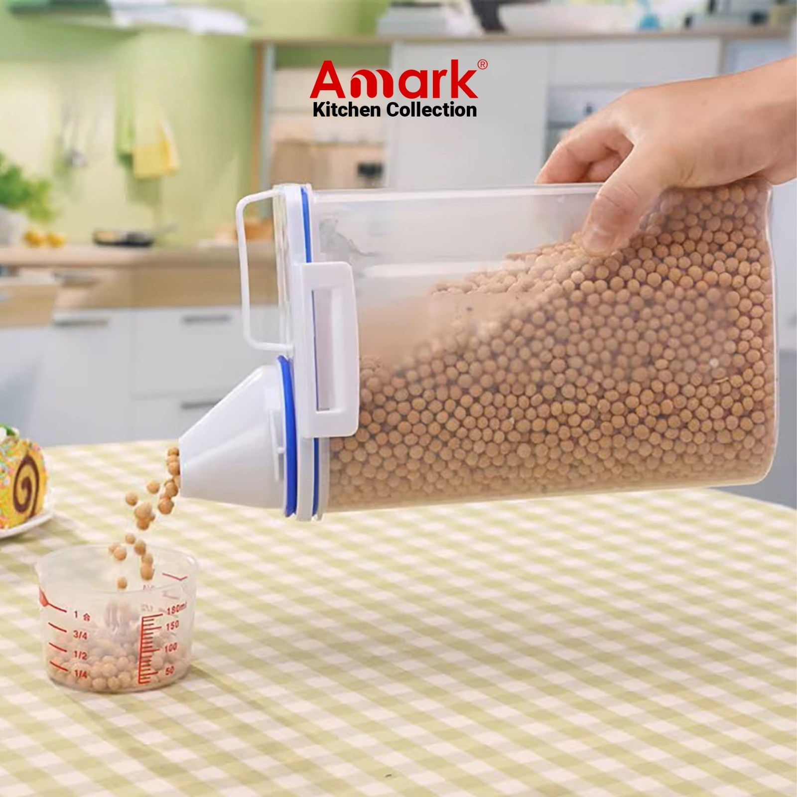 Amark Kitchen Collection Rice Stocker 2kg Pour Spout & Measuring Cup - Rice, Grains & Kibble Storage