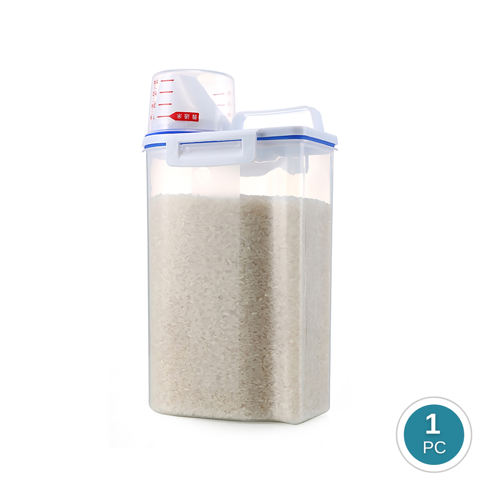 Amark Kitchen Collection Rice Stocker Container 2kg with Pouring Spout & Measuring Cup - Dried Food & Pet Kibble Storage