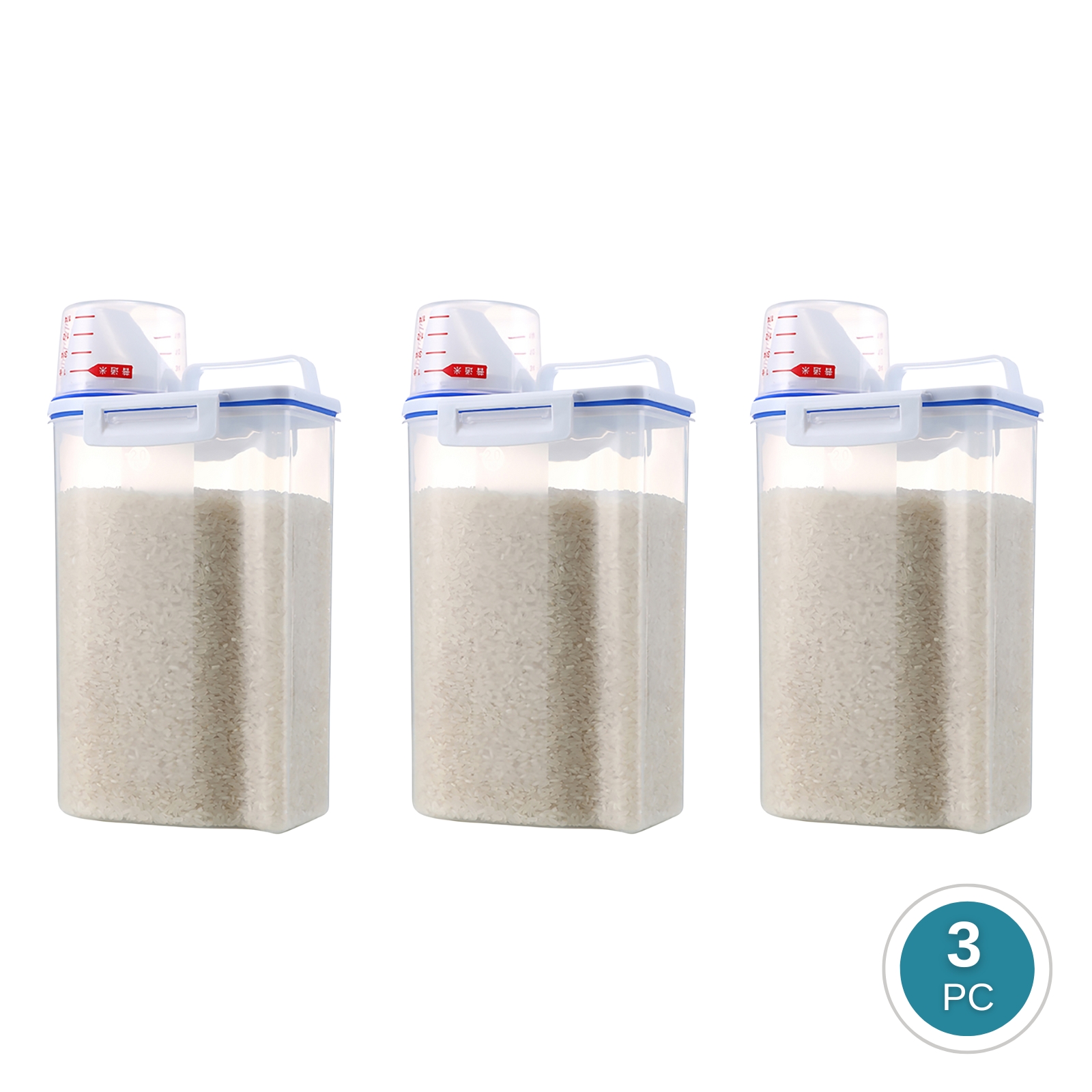 Amark Kitchen Collection Rice Stocker Container 2kg with Pouring Spout & Measuring Cup - Dried Food & Pet Kibble Storage