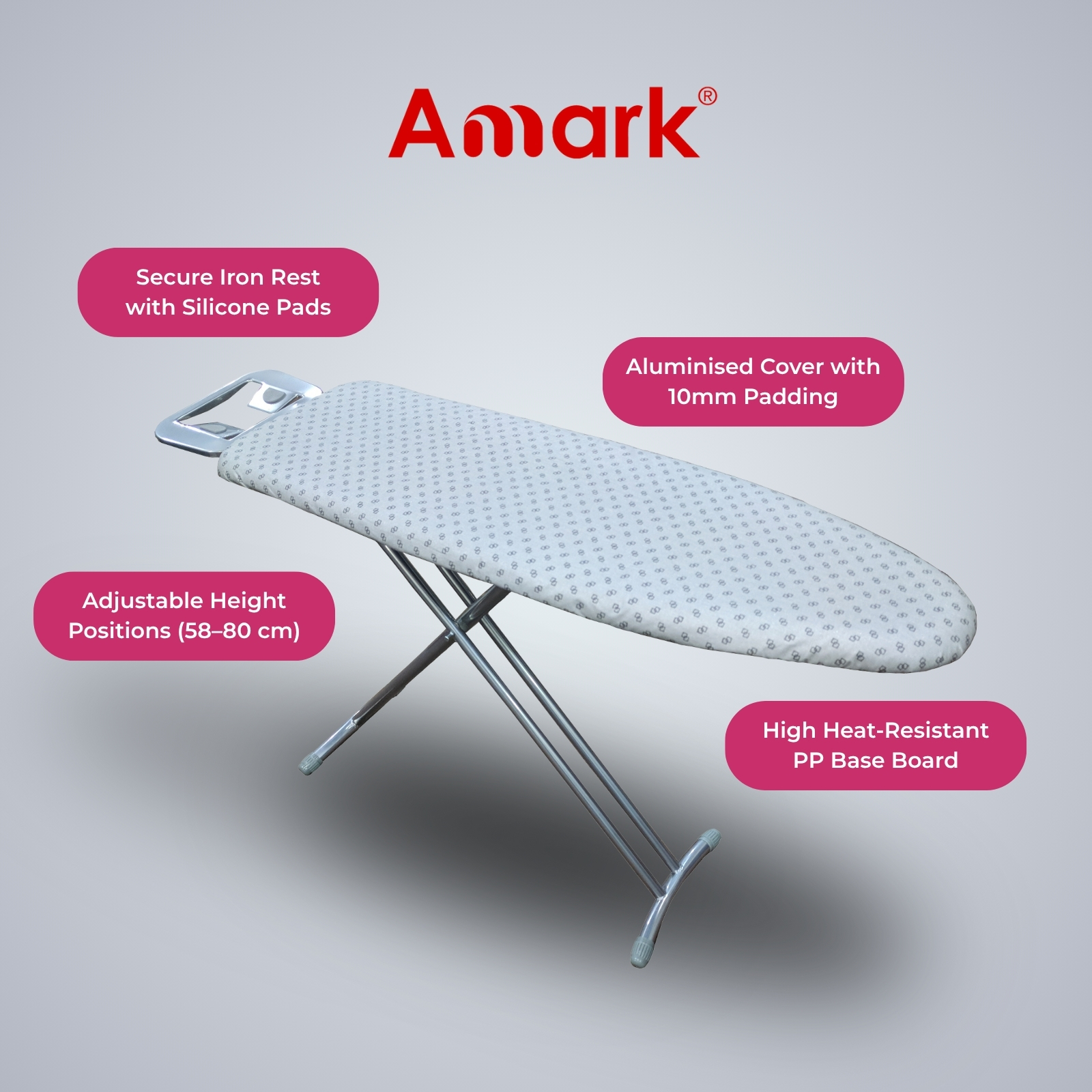 Amark Premium High Heat-Resistant T-Leg Ironing Board with Enhanced Iron Rest - 2 Sizes 36" & 42"
