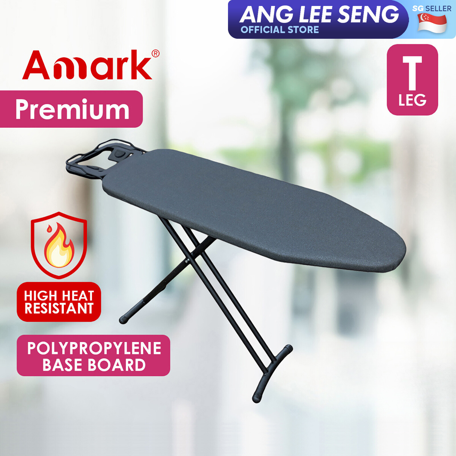 Amark Premium High Heat Resistant T-Leg Ironing Board with Enhanced Iron Rest