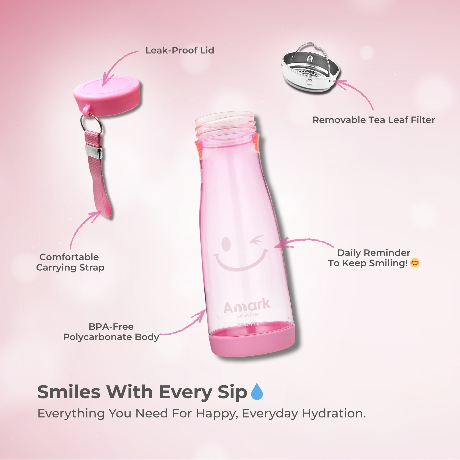 Amark Smiley BPA-Free Polycarbonate Water Bottle 600ml