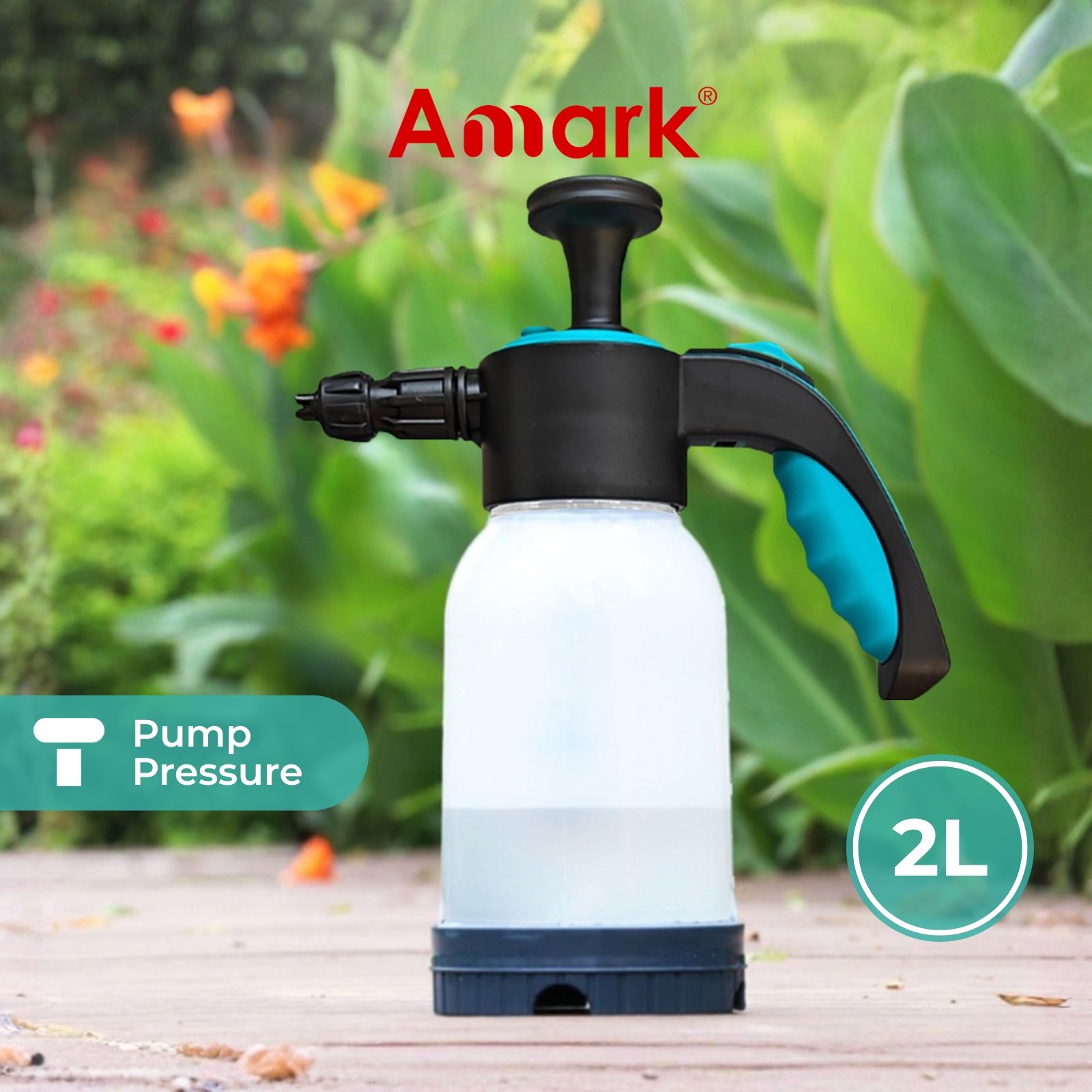 Amark Pump Pressure Water Sprayer 2L - For Watering Plants, Washing Car, Cleaning & Disinfecting